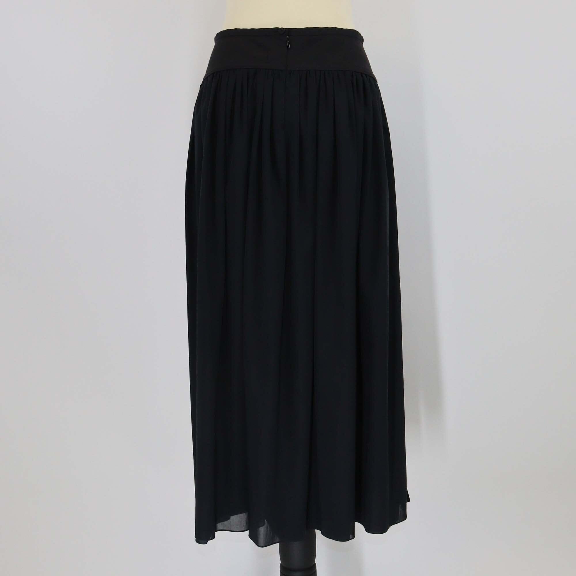 Hermes Black/Navy Blue Pleated Side Slit Cotton Maxi Skirt Womens Hermes 