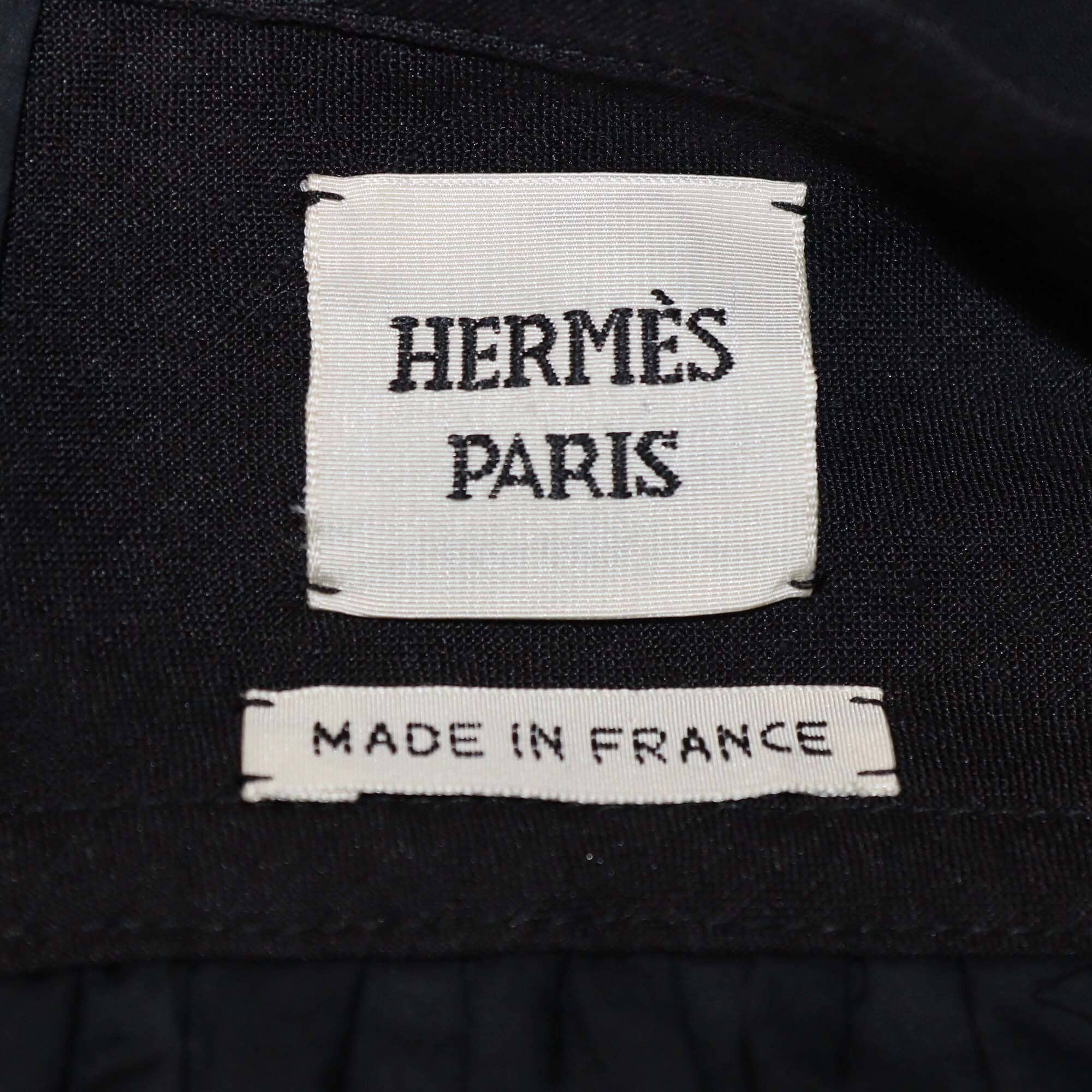 Hermes Black/Navy Blue Pleated Side Slit Cotton Maxi Skirt Womens Hermes 