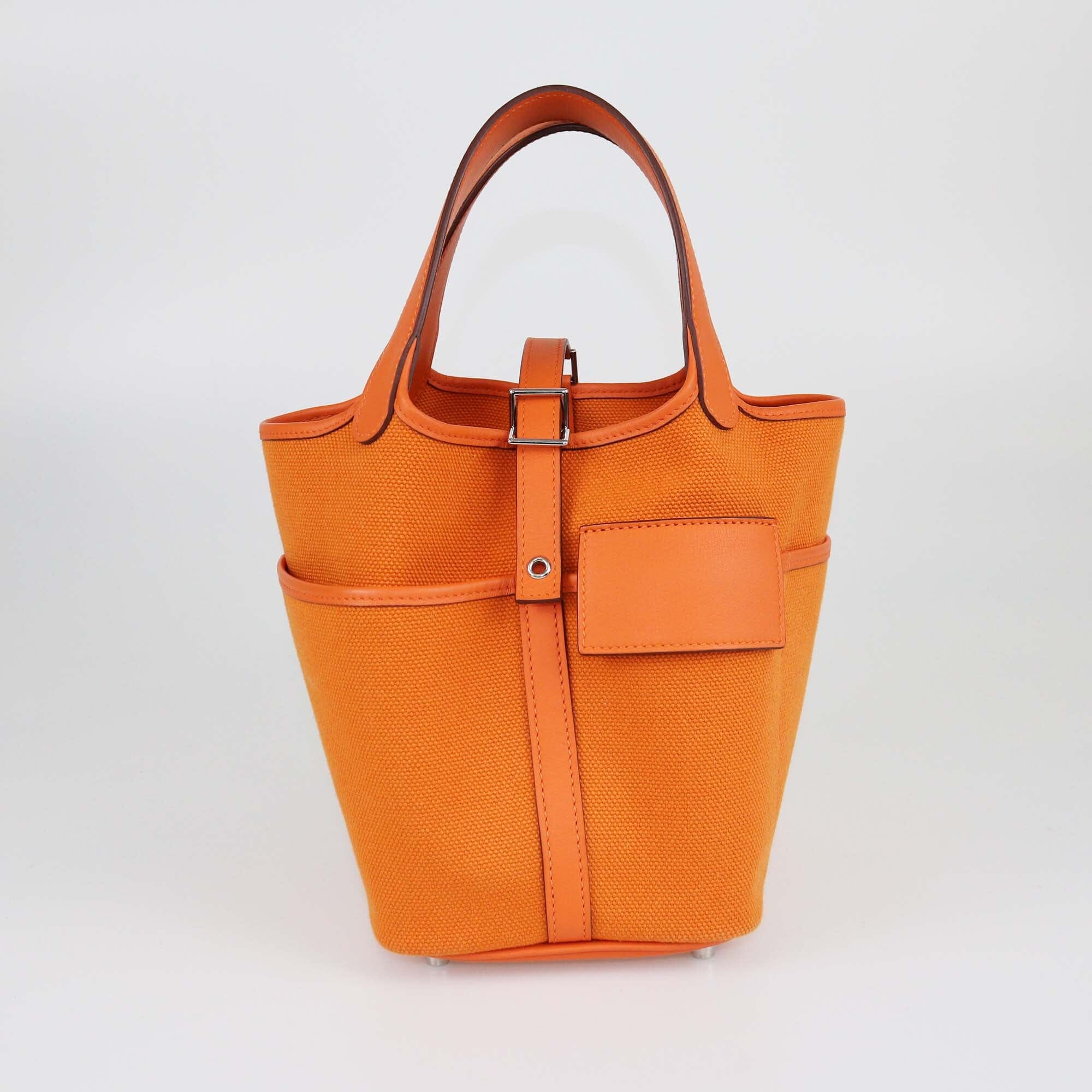 Hermes Orange Canvas and Swift Picotin Lock 18 Pocket Womens Hermes 