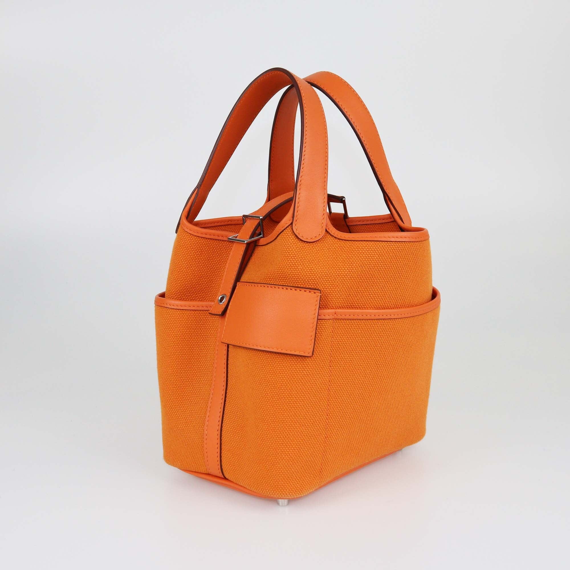 Hermes Orange Canvas and Swift Picotin Lock 18 Pocket Womens Hermes 