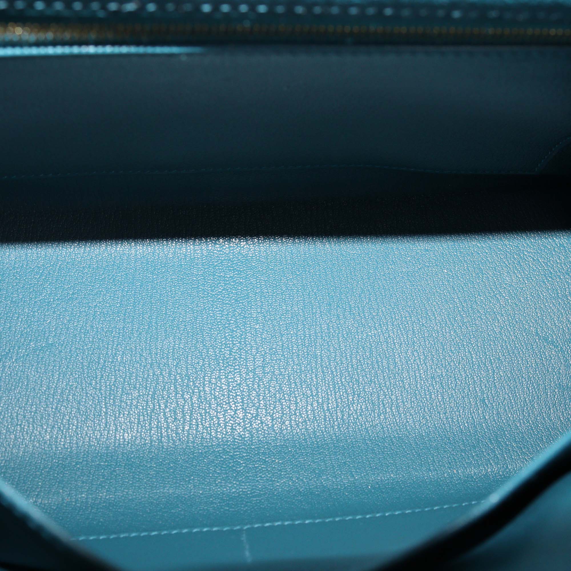 Hermes Bleu Roi Ostrich Gold Hardware Kelly Sellier 28 Bag