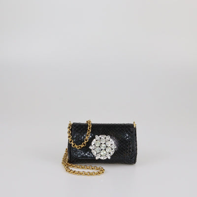 Dolce & Gabbana Black Water Snakeskin Crystal Embellished Shoulder Bag Womens Dolce & Gabbana 