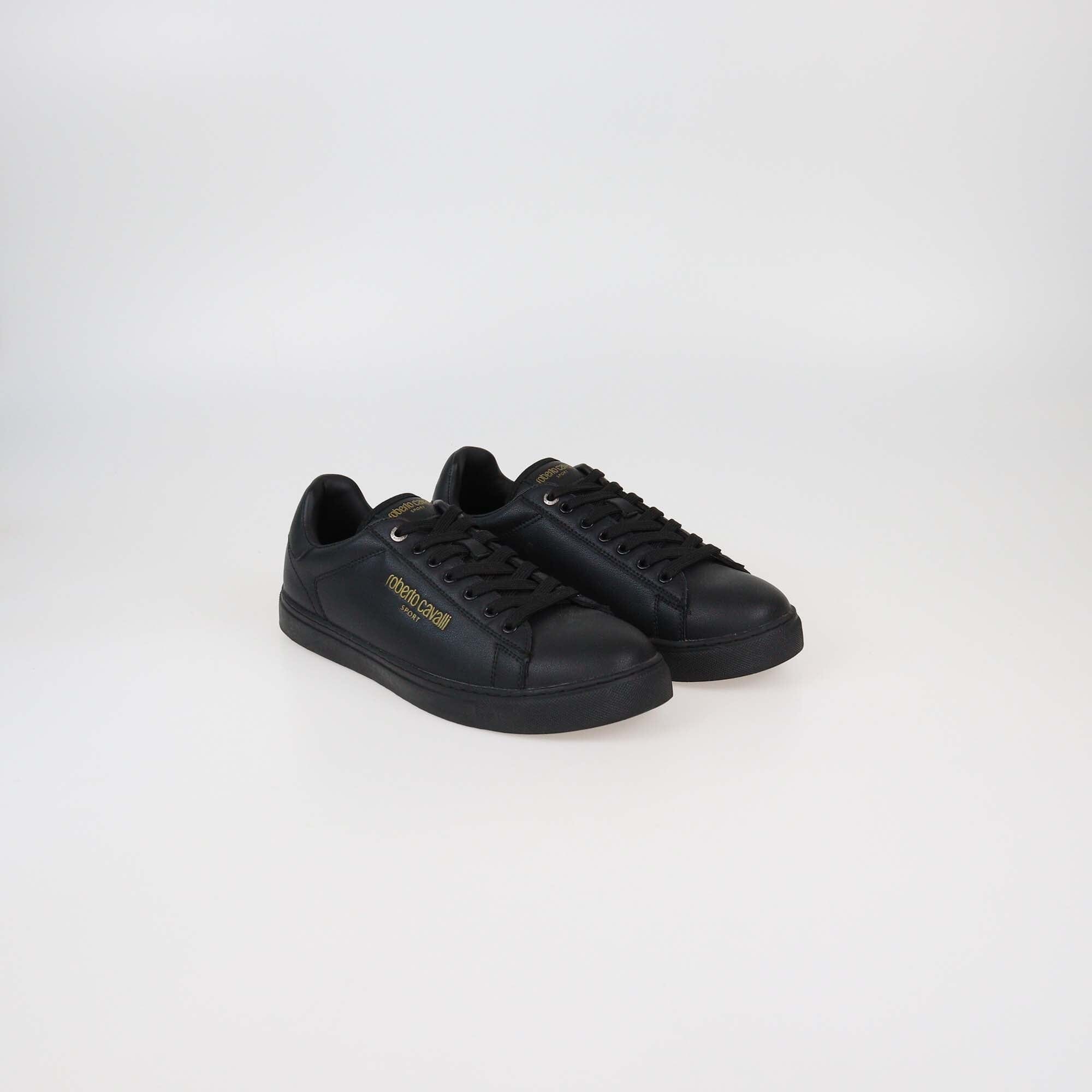Roberto Cavalli Sport Black Synthetic Leather Low Top Sneakers Womens Roberto Cavalli 