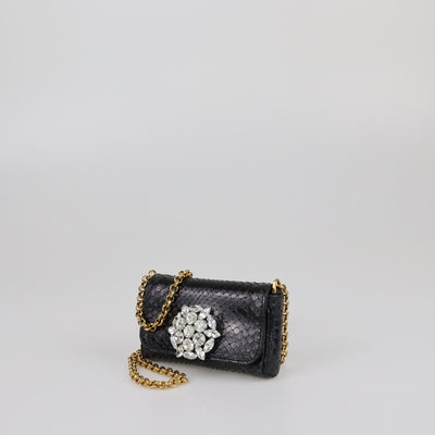 Dolce & Gabbana Black Water Snakeskin Crystal Embellished Shoulder Bag Womens Dolce & Gabbana 