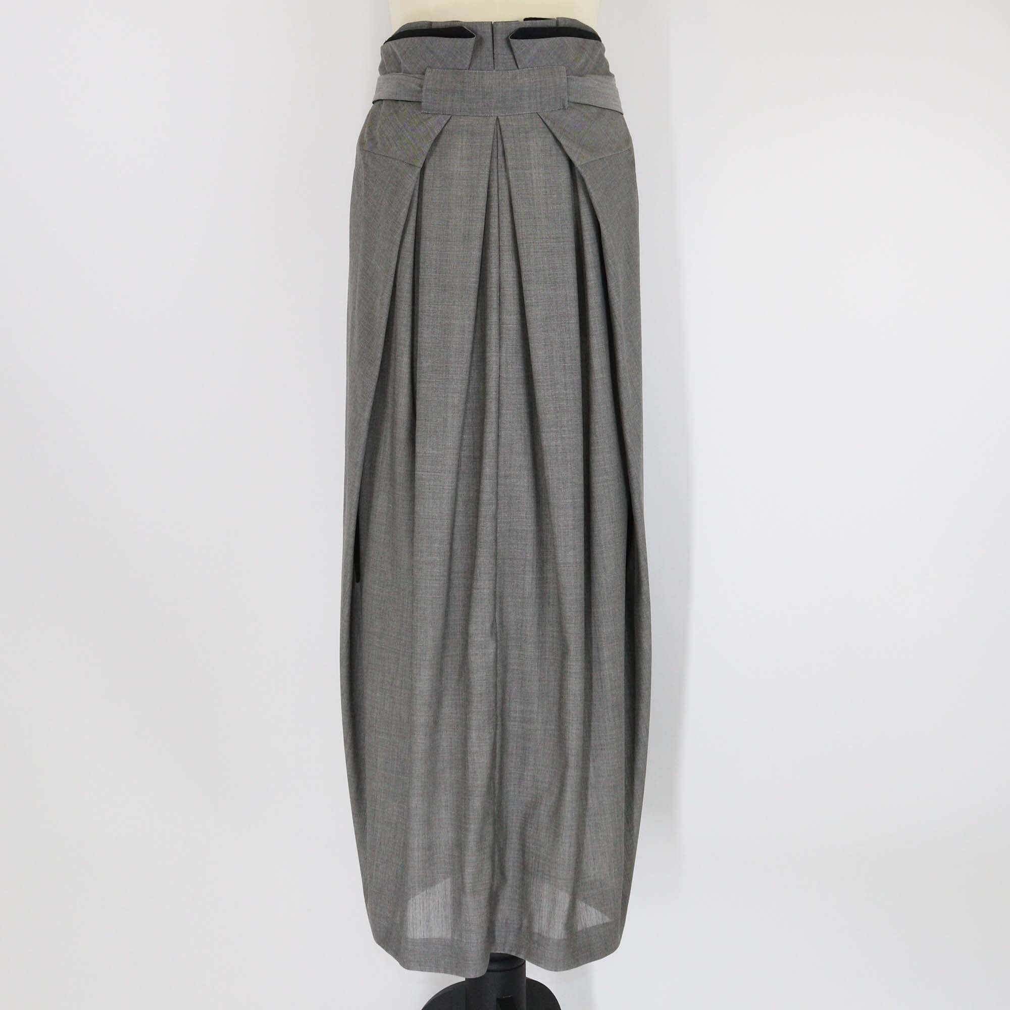 Balenciaga Grey Belted Pleated Wool Belted Maxi Skirt Womens Balenciaga 