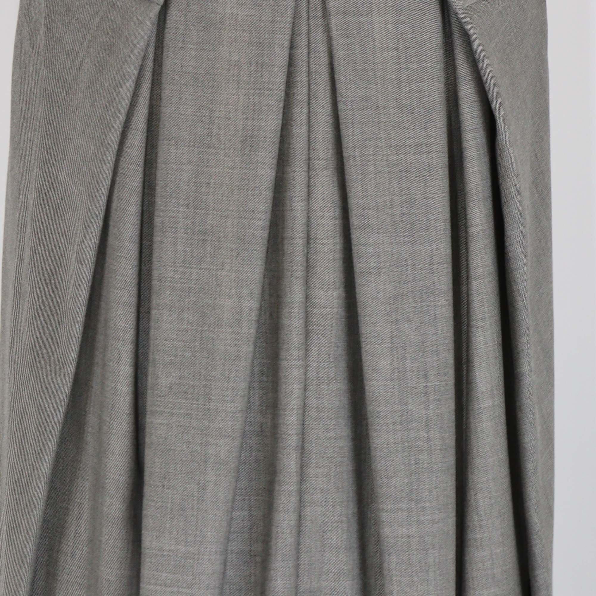 Balenciaga Grey Belted Pleated Wool Belted Maxi Skirt Womens Balenciaga 