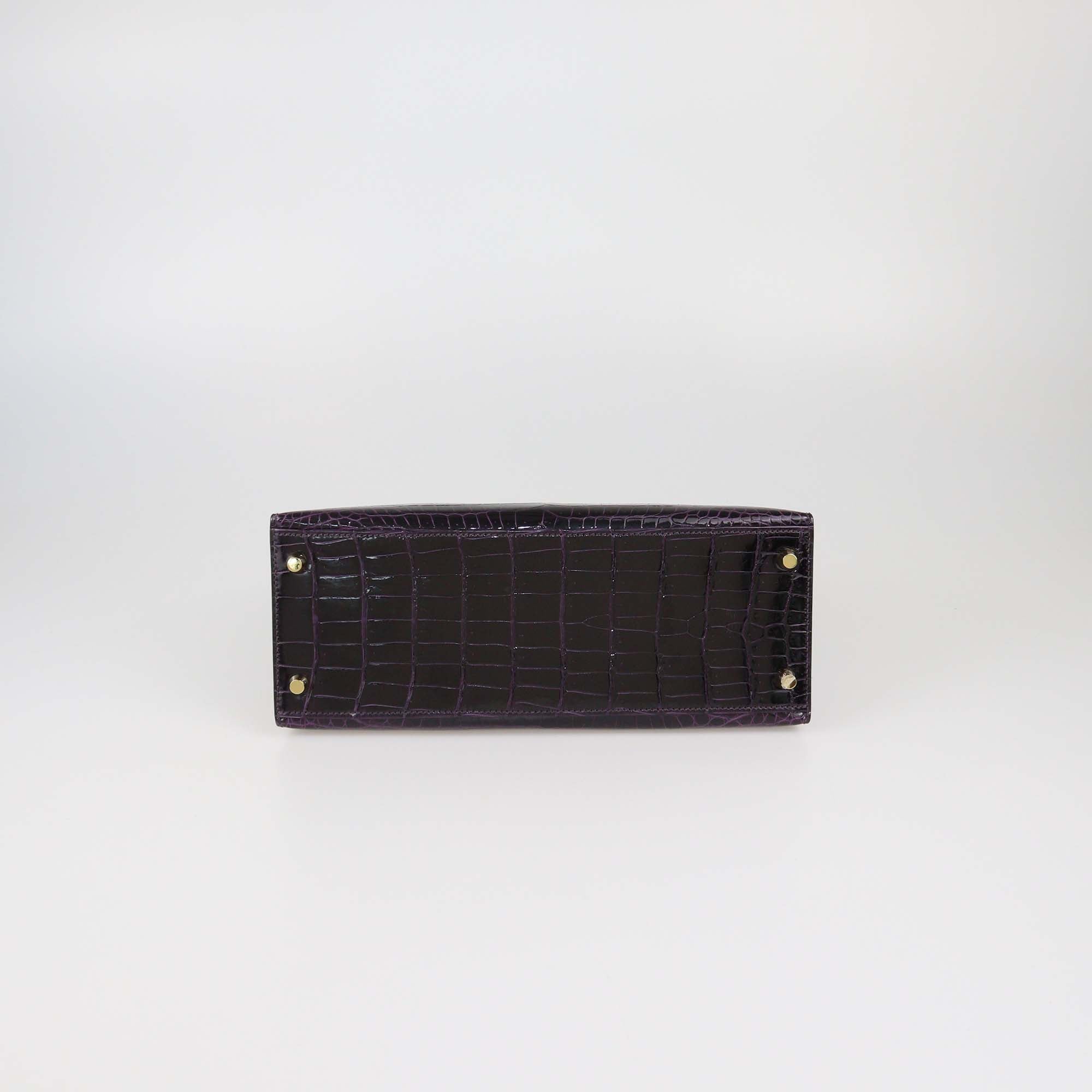 Hermes Amethyst Crocodile Porosus Gold Hardware Kelly Sellier 28 Bag