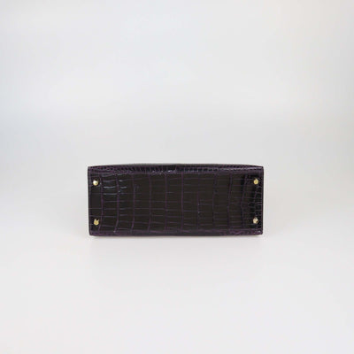 Hermes Amethyst Crocodile Porosus Gold Hardware Kelly Sellier 28 Bag