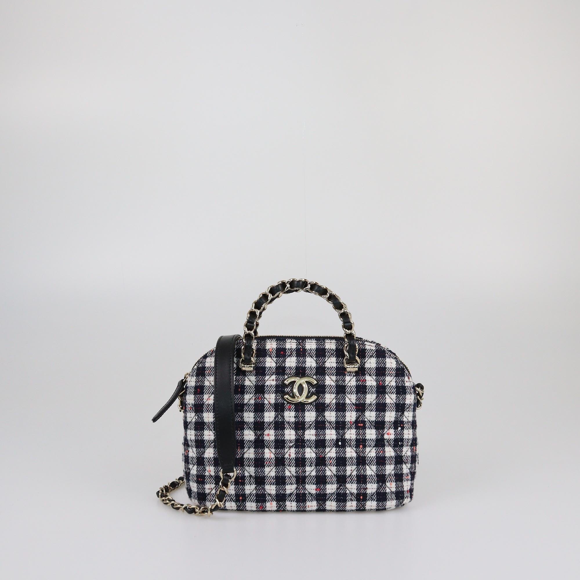 Chanel Black/White Multicolor Tweed Small Chain Satchel Womens Chanel 