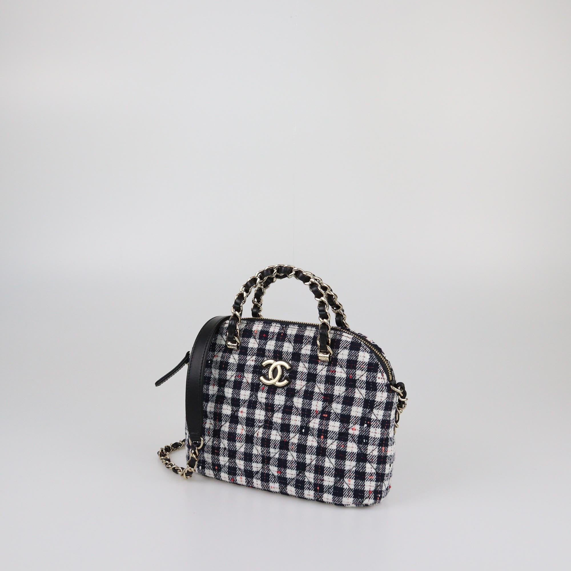 Chanel Black/White Multicolor Tweed Small Chain Satchel Womens Chanel 