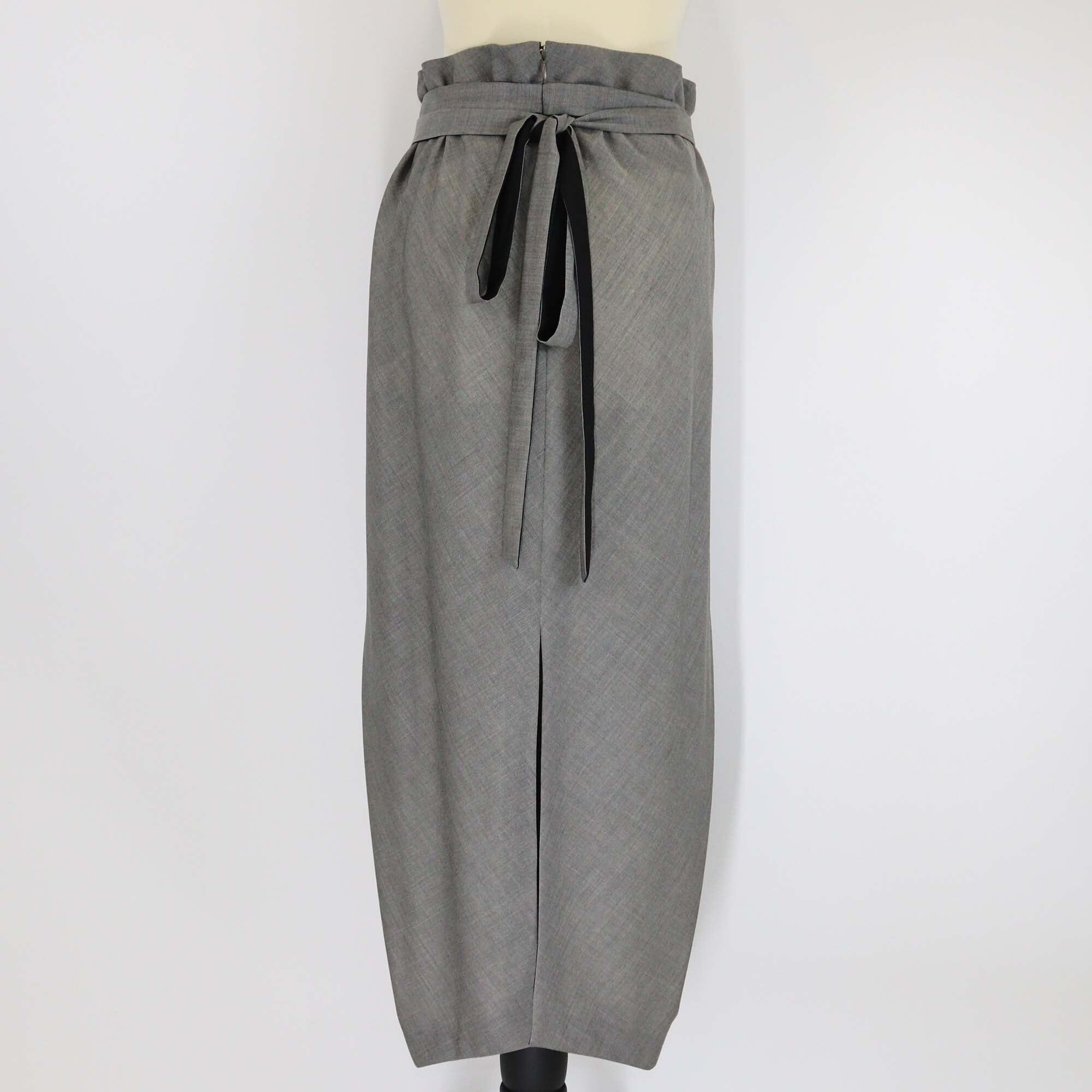 Balenciaga Grey Belted Pleated Wool Belted Maxi Skirt Womens Balenciaga 