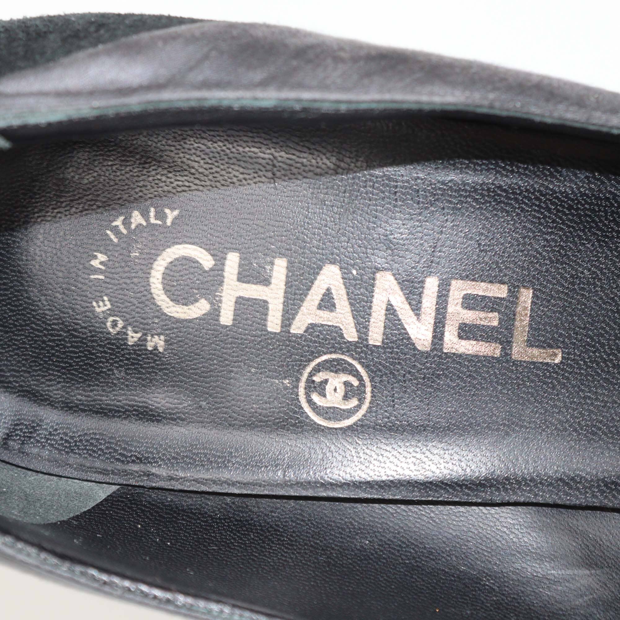 Chanel Black/Grey Satin & Suede Bow Pumps Womens Chanel 