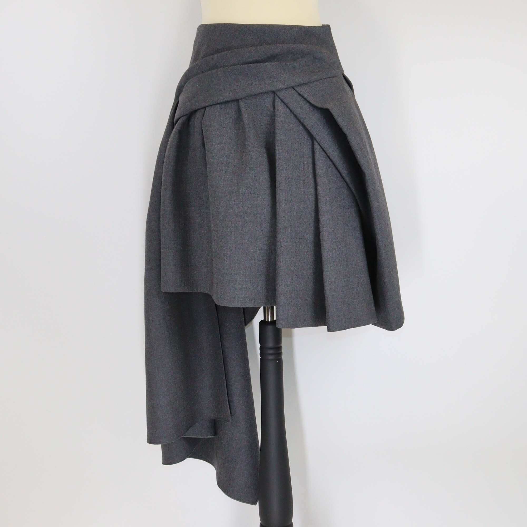 Christian Dior Grey Asymmetrical Ruffled Mid Length Wool Skirt Womens Christian Dior 