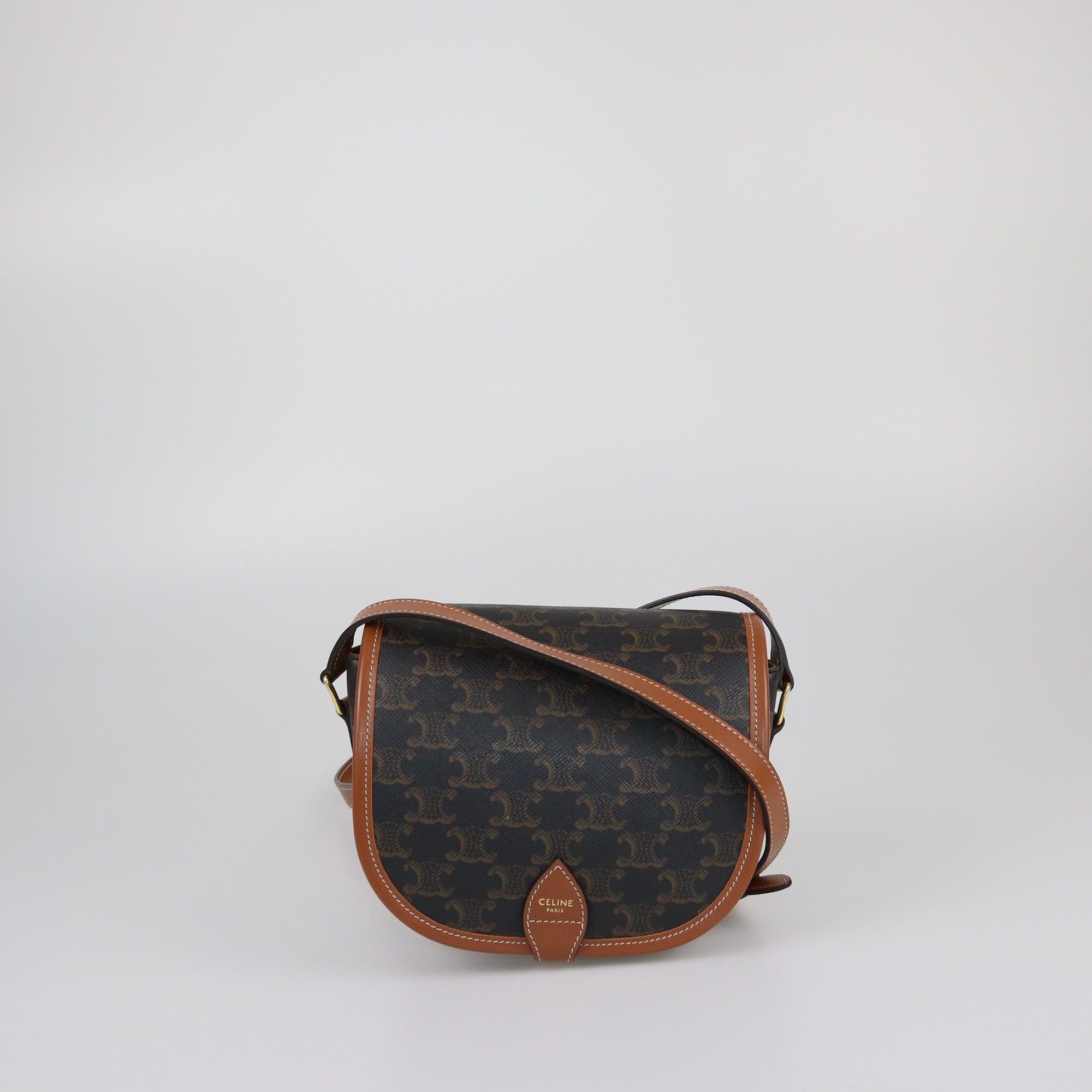 Celine Brown Triomphe Folco Medium Crossbody Bag Womens Celine 
