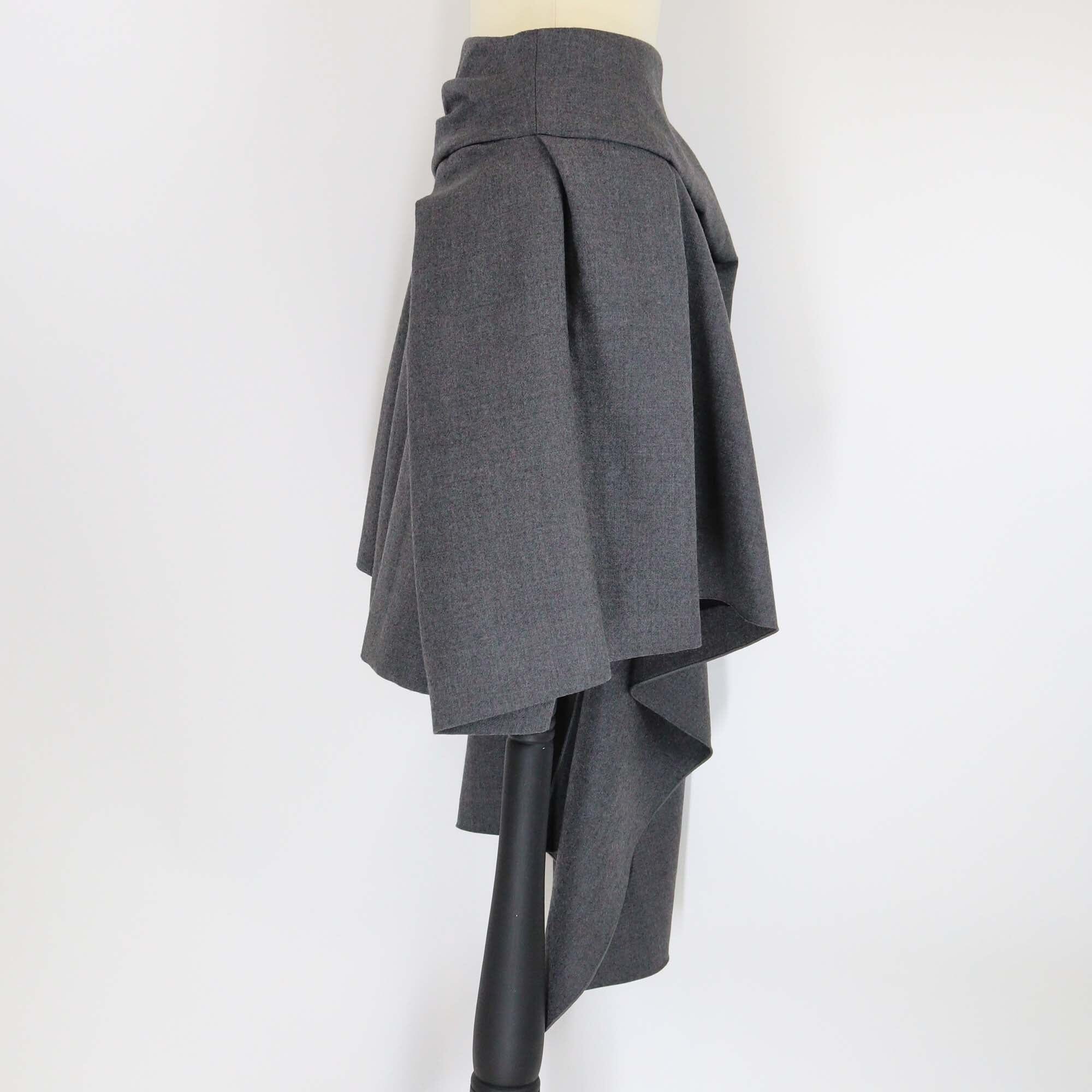Christian Dior Grey Asymmetrical Ruffled Mid Length Wool Skirt Womens Christian Dior 