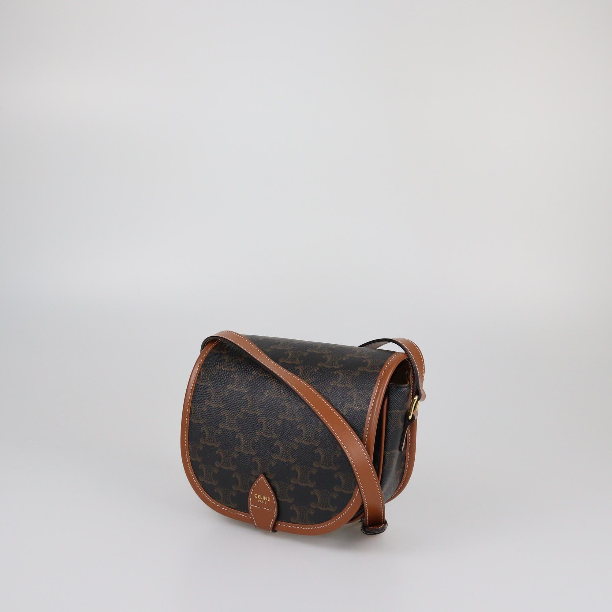 Celine Brown Triomphe Folco Medium Crossbody Bag Womens Celine 