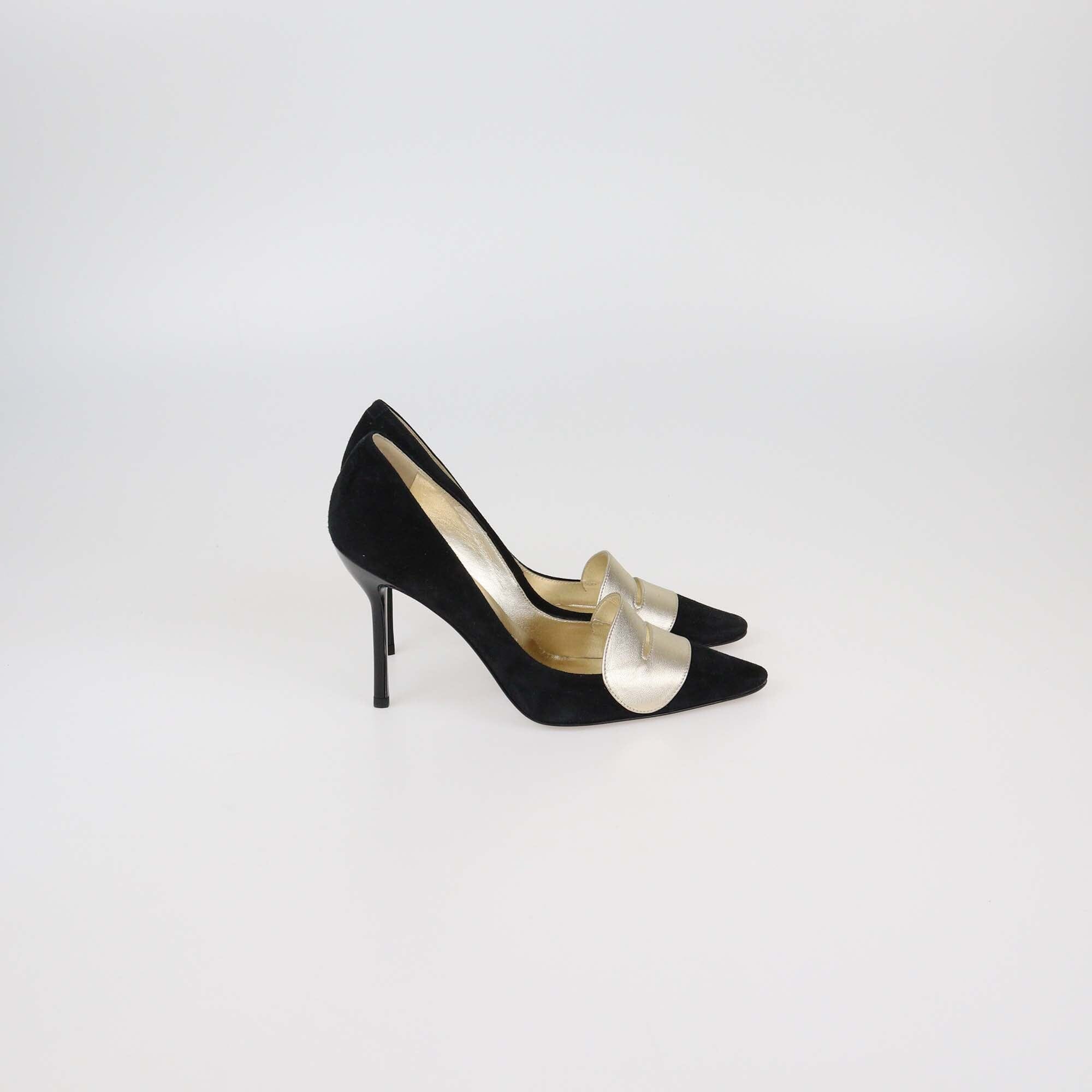 Roger Vivier Black/Gold Suede Pointed Toe Pumps Womens Roger Vivier 