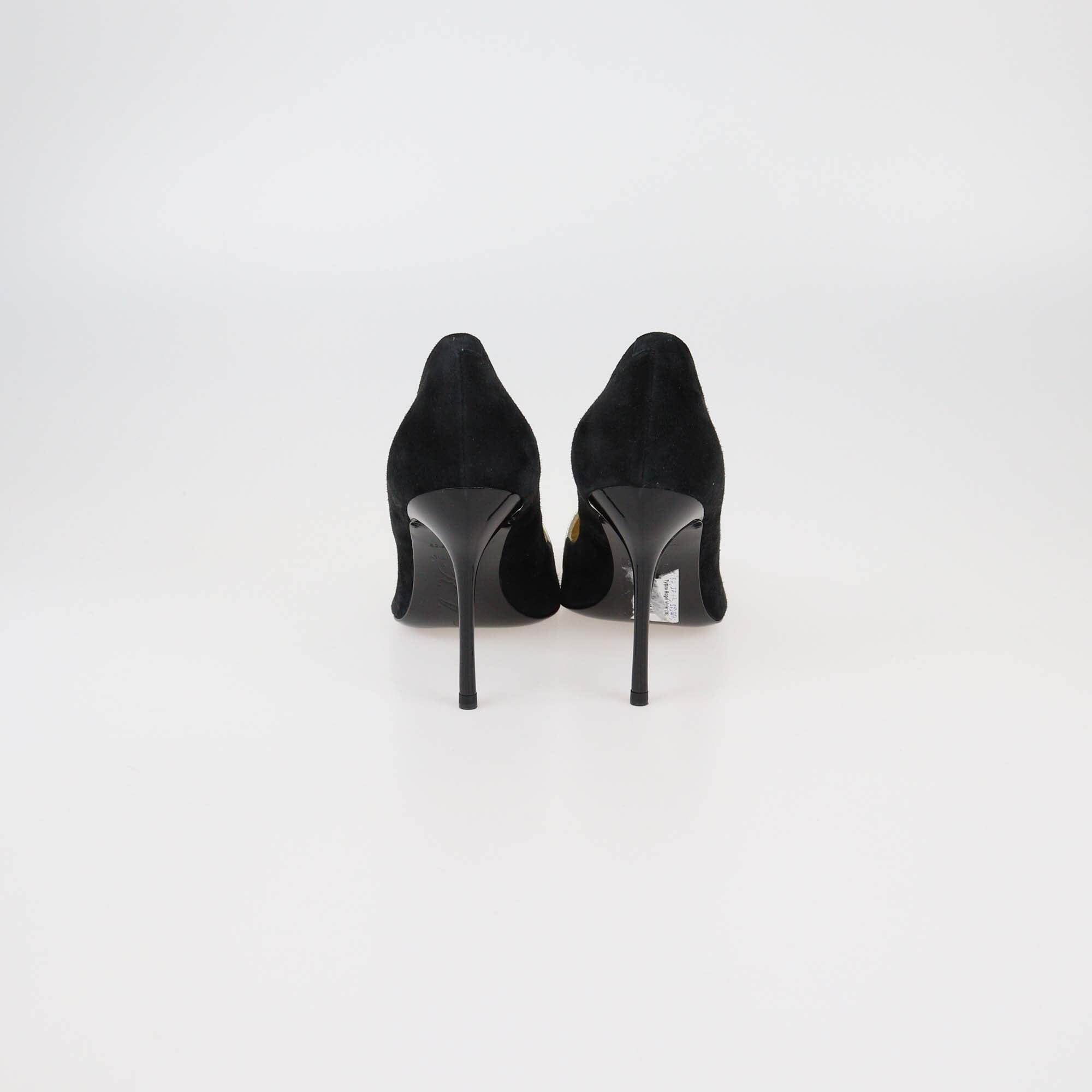 Roger Vivier Black/Gold Suede Pointed Toe Pumps Womens Roger Vivier 