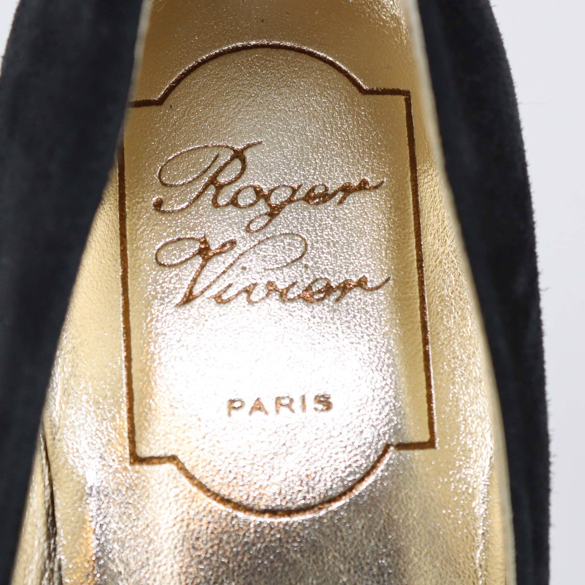 Roger Vivier Black/Gold Suede Pointed Toe Pumps Womens Roger Vivier 