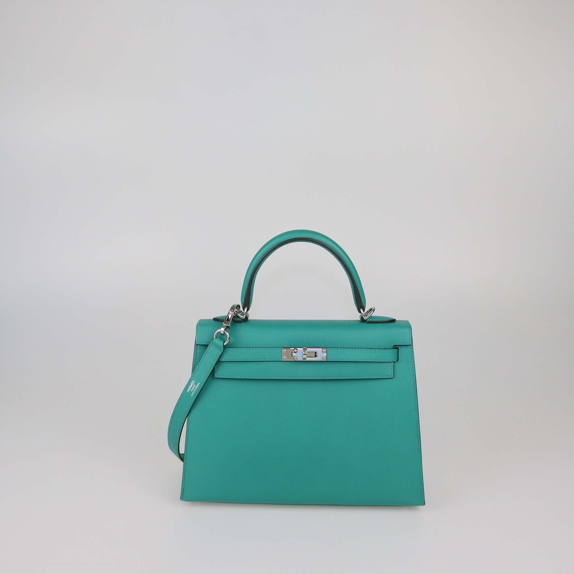 Hermes Vert Verone/Deep Bleu Madame Leather Palladium Hardware Kelly Sellier 25 Bag
