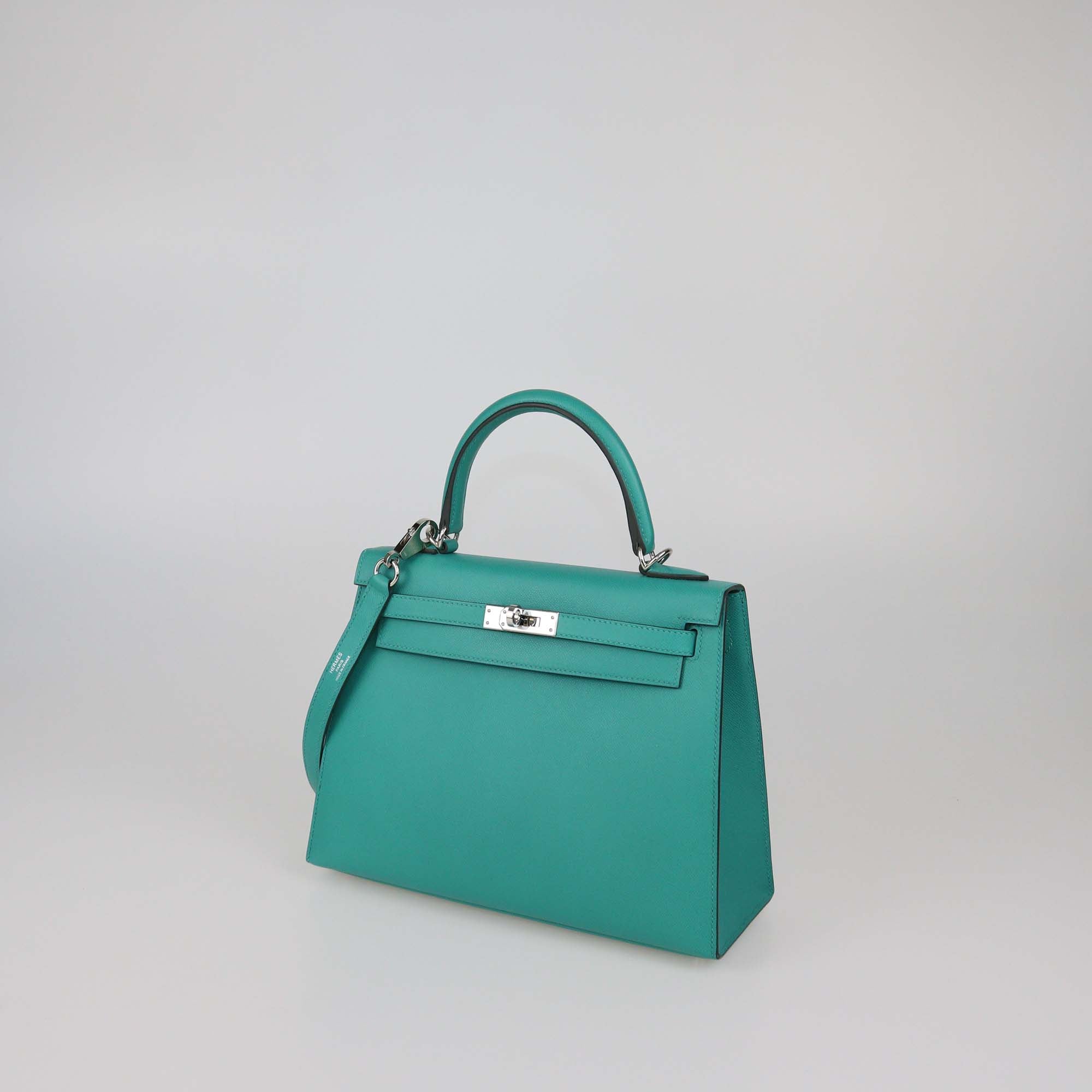 Hermes Vert Verone/Deep Bleu Madame Leather Palladium Hardware Kelly Sellier 25 Bag