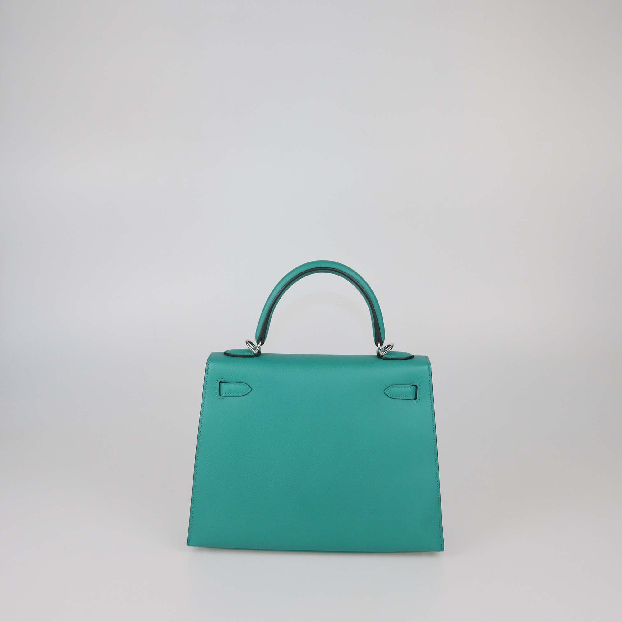 Hermes Vert Verone/Deep Bleu Madame Leather Palladium Hardware Kelly Sellier 25 Bag