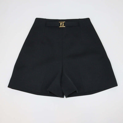 Fendi Black Jersey Pleated Mini Short