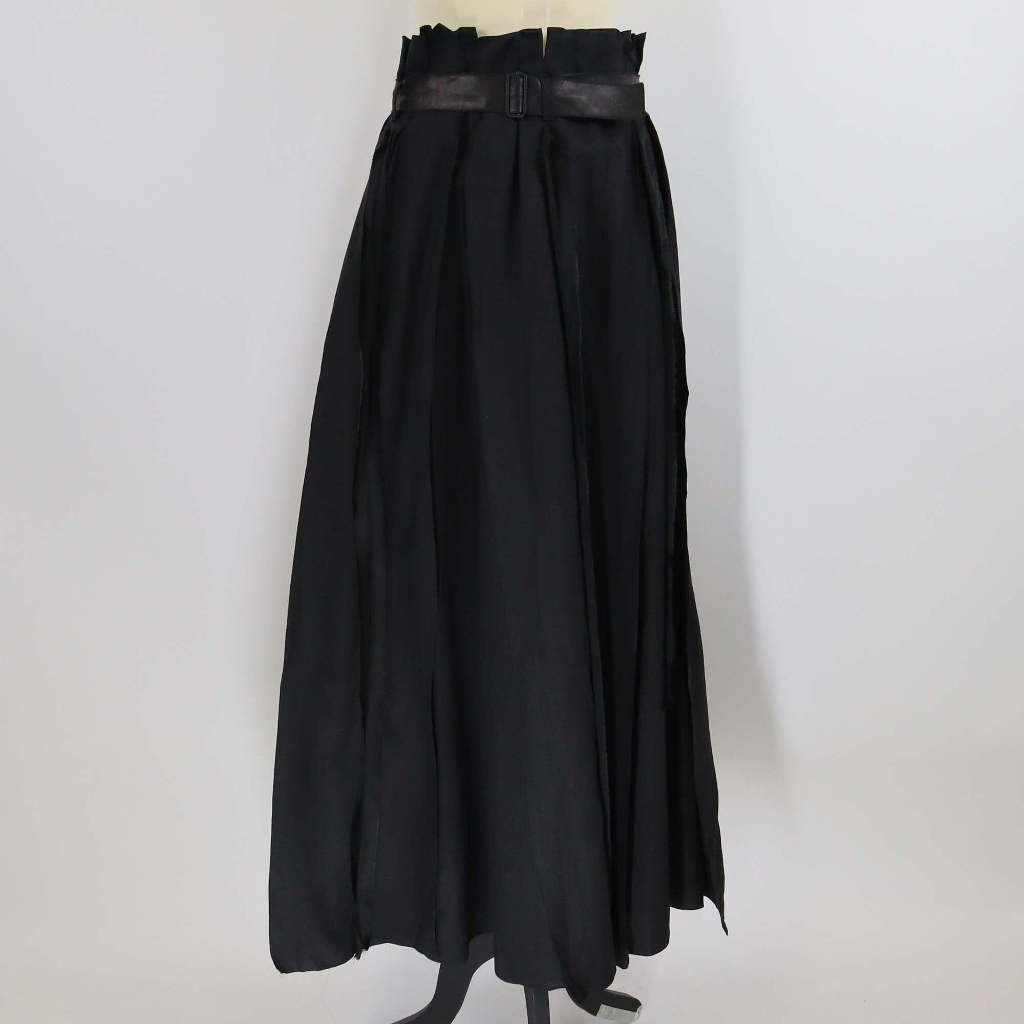 Bottega Veneta Black Ramie Blended Pleated Belted Midi Skirt Womens Bottega Veneta 