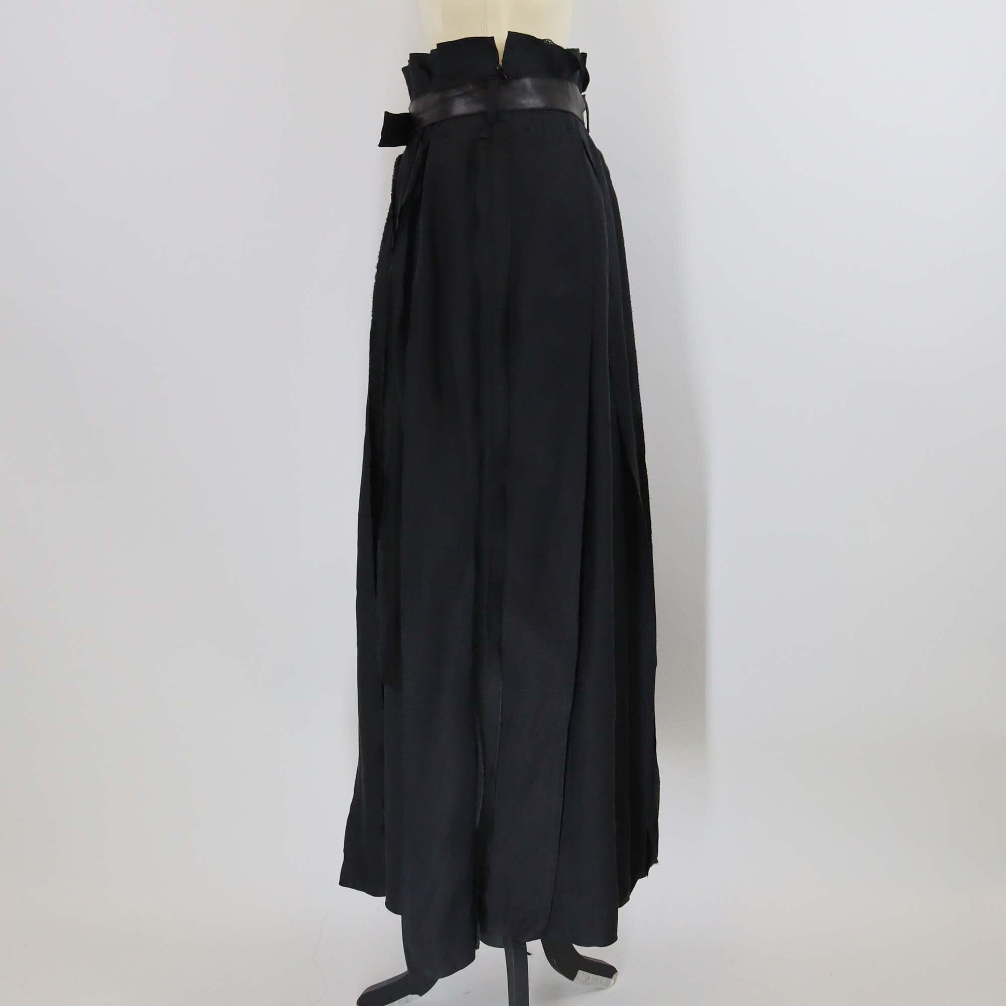 Bottega Veneta Black Ramie Blended Pleated Belted Midi Skirt Womens Bottega Veneta 