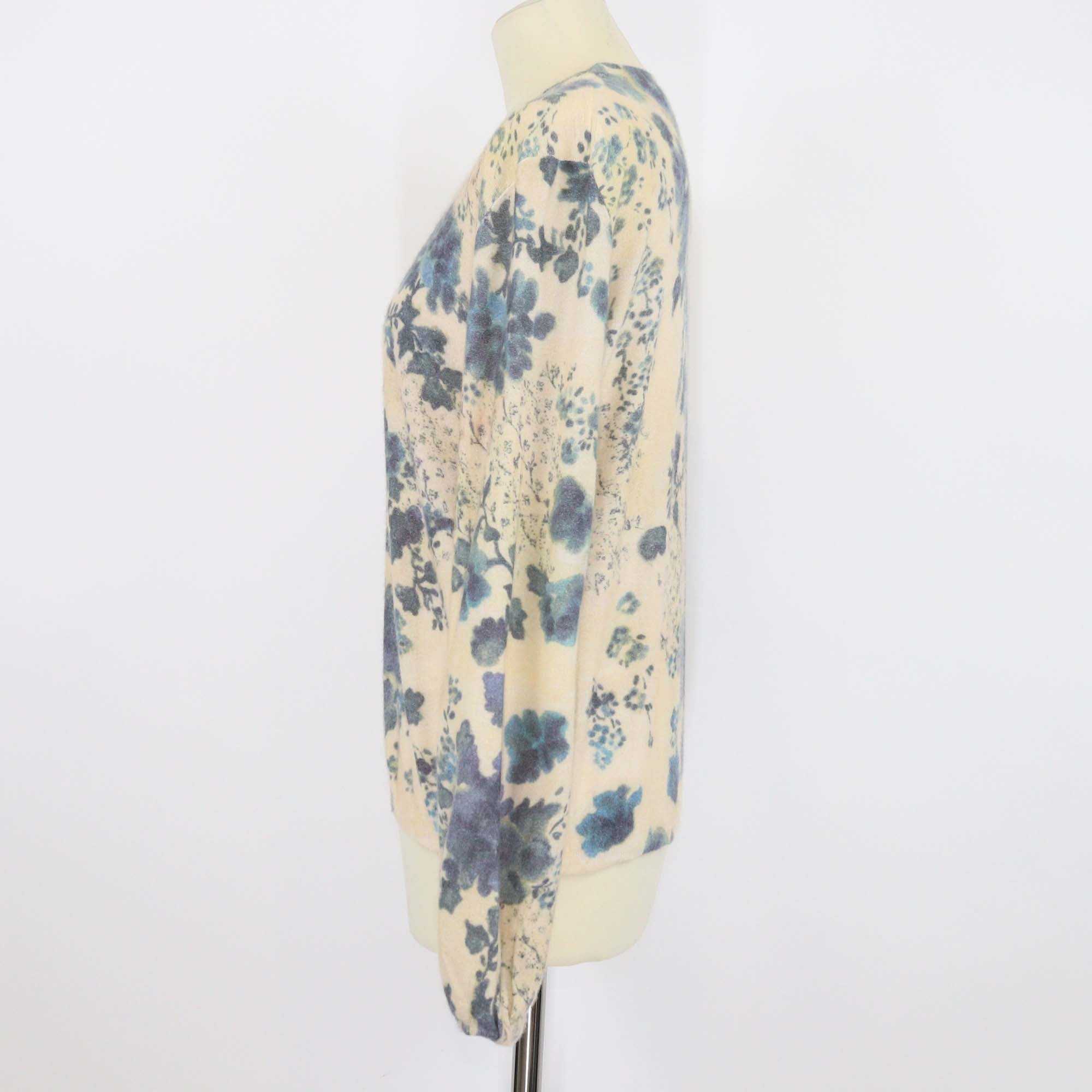 Loro Piana Cream/Blue Cashmere Silk Blend Eyes Hill Floral Print Sweater