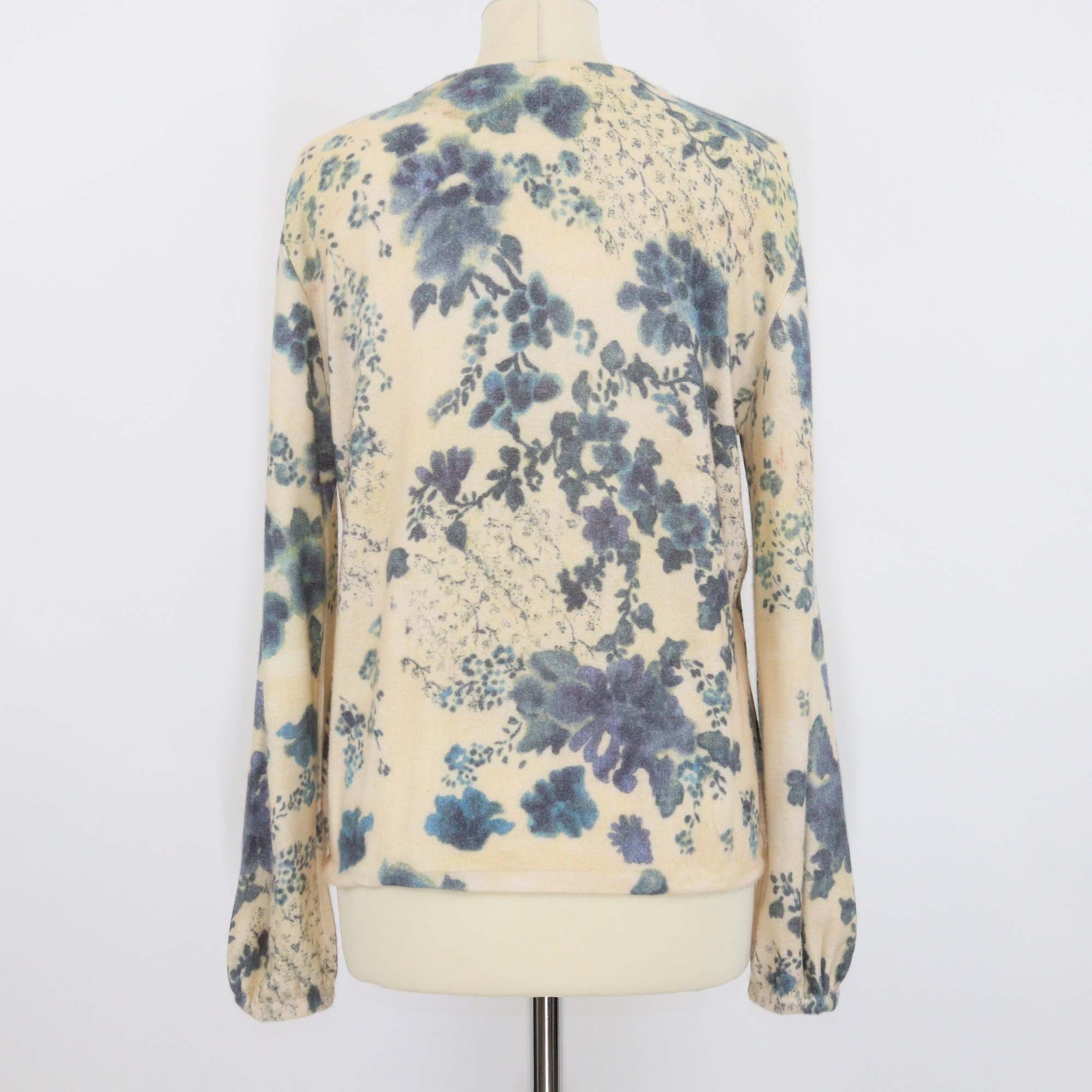 Loro Piana Cream/Blue Cashmere Silk Blend Eyes Hill Floral Print Sweater