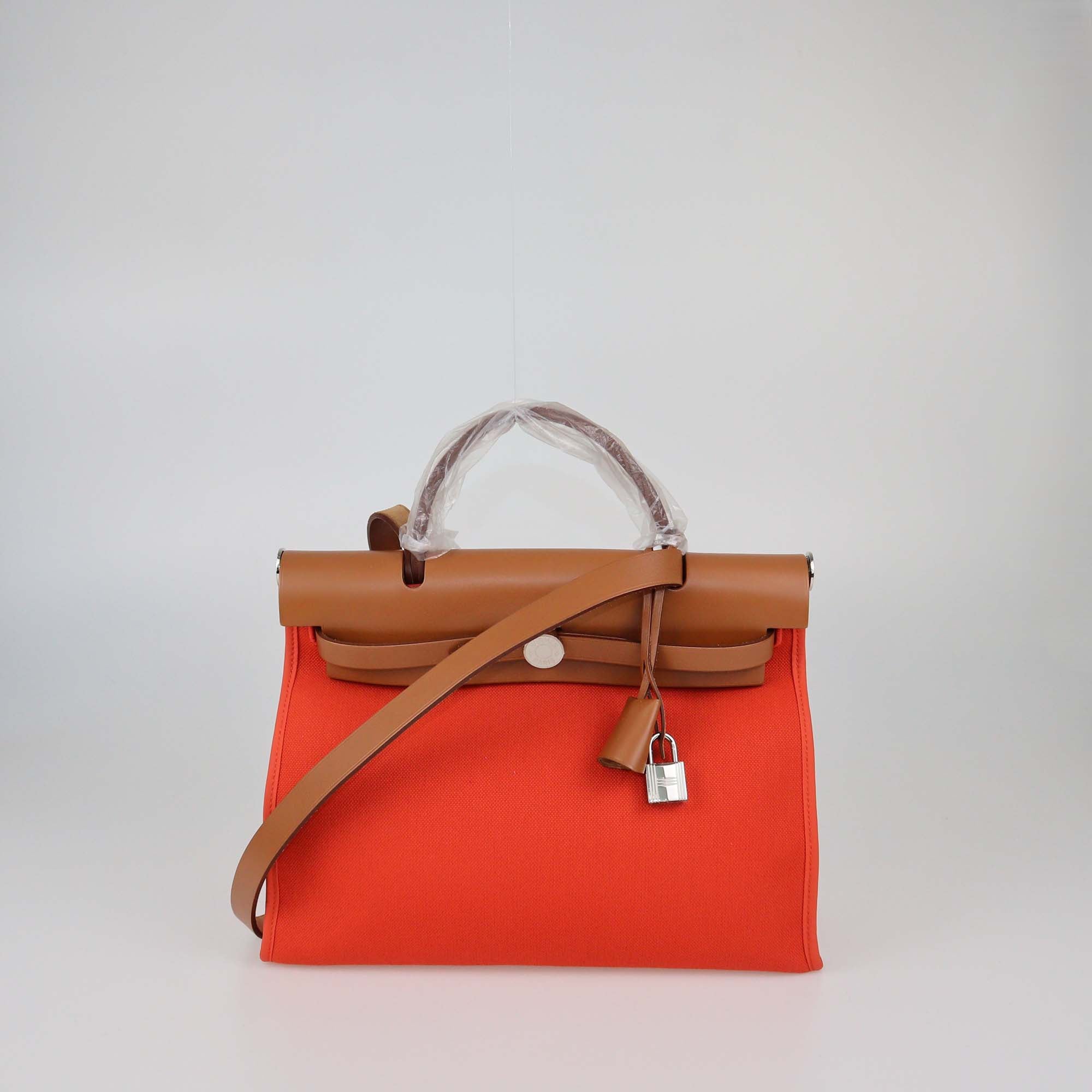 Hermes Orange/Naturel Sable Canvas and Vache Hunter Leather Herbag Zip 31 Bag