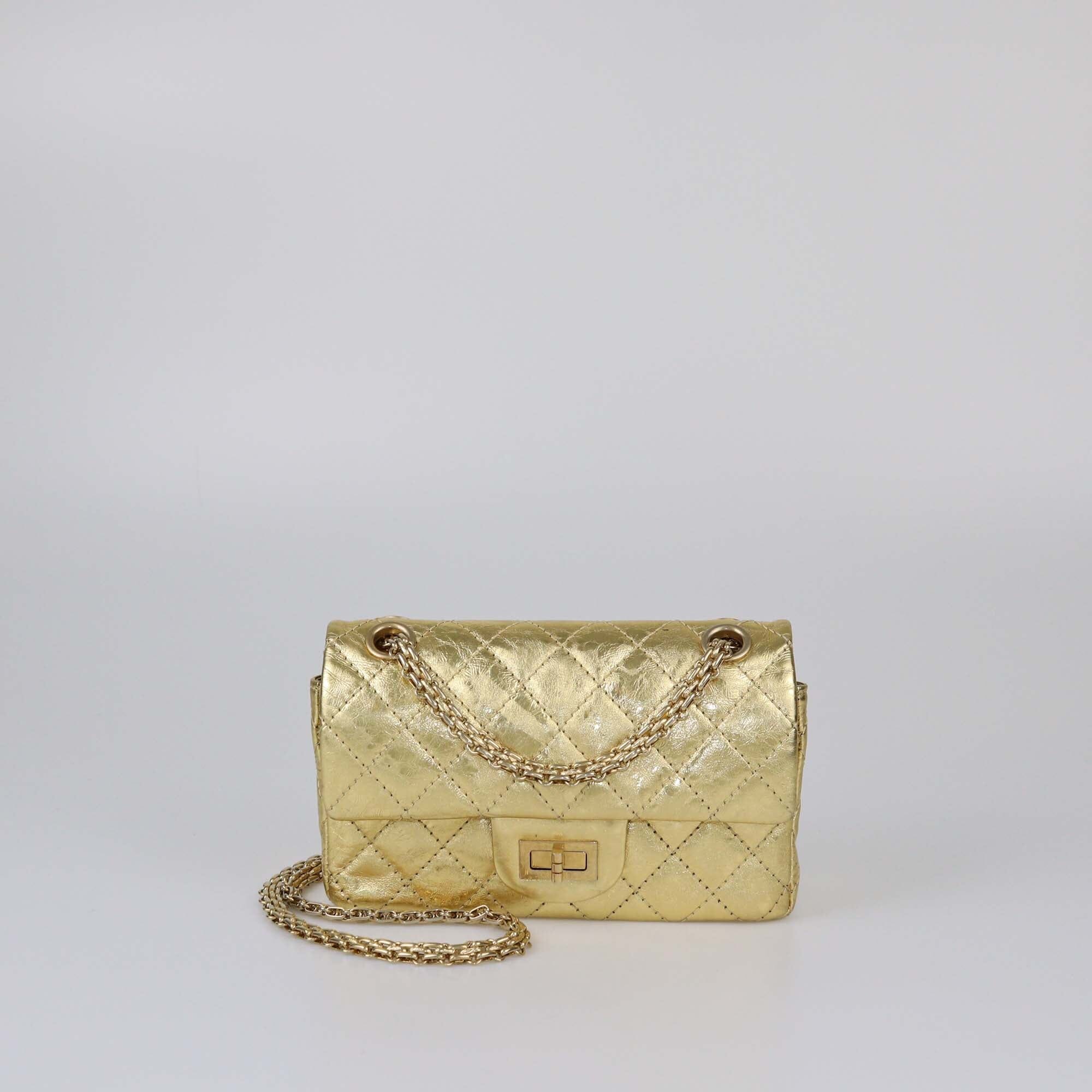 Chanel Gold Quilted 224 Reissue 2.55 Flap Bag Womens Chanel 