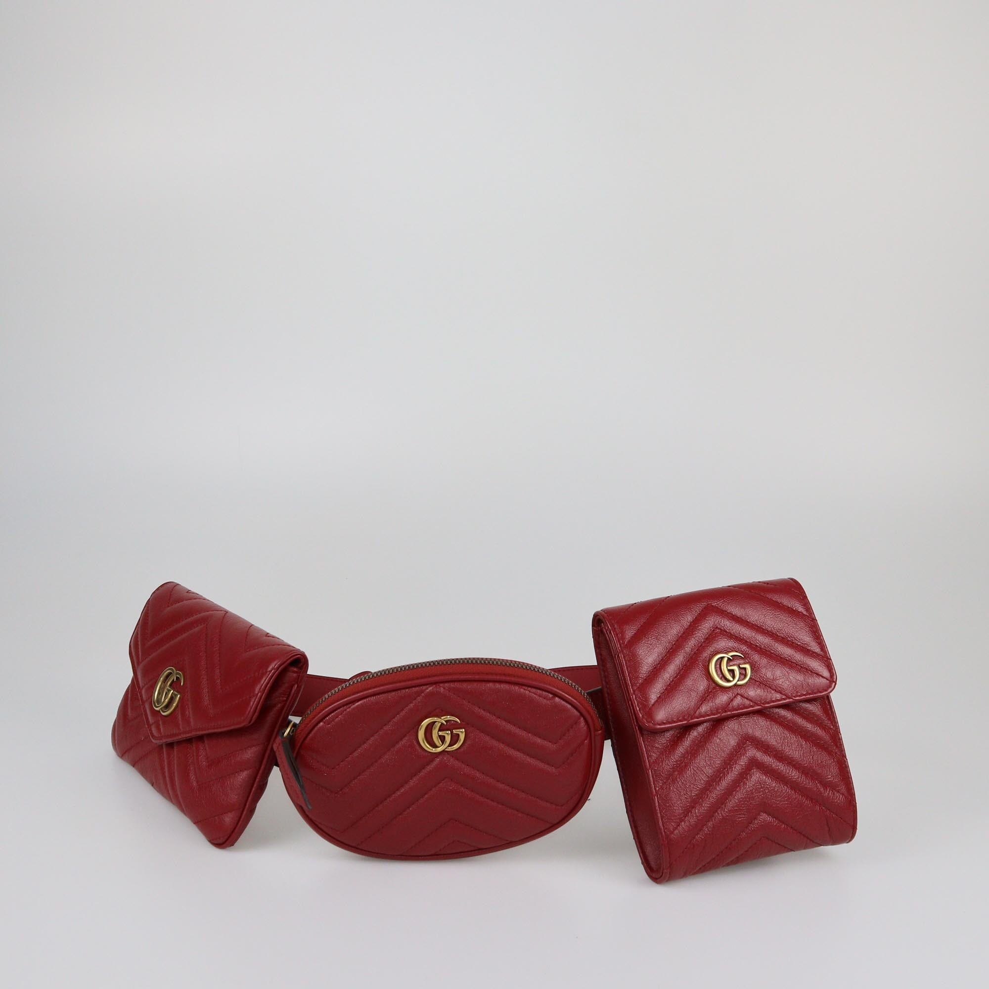 Gucci Red Matelasse GG Marmont 2.0 Multi Belt Bag Womens Gucci 
