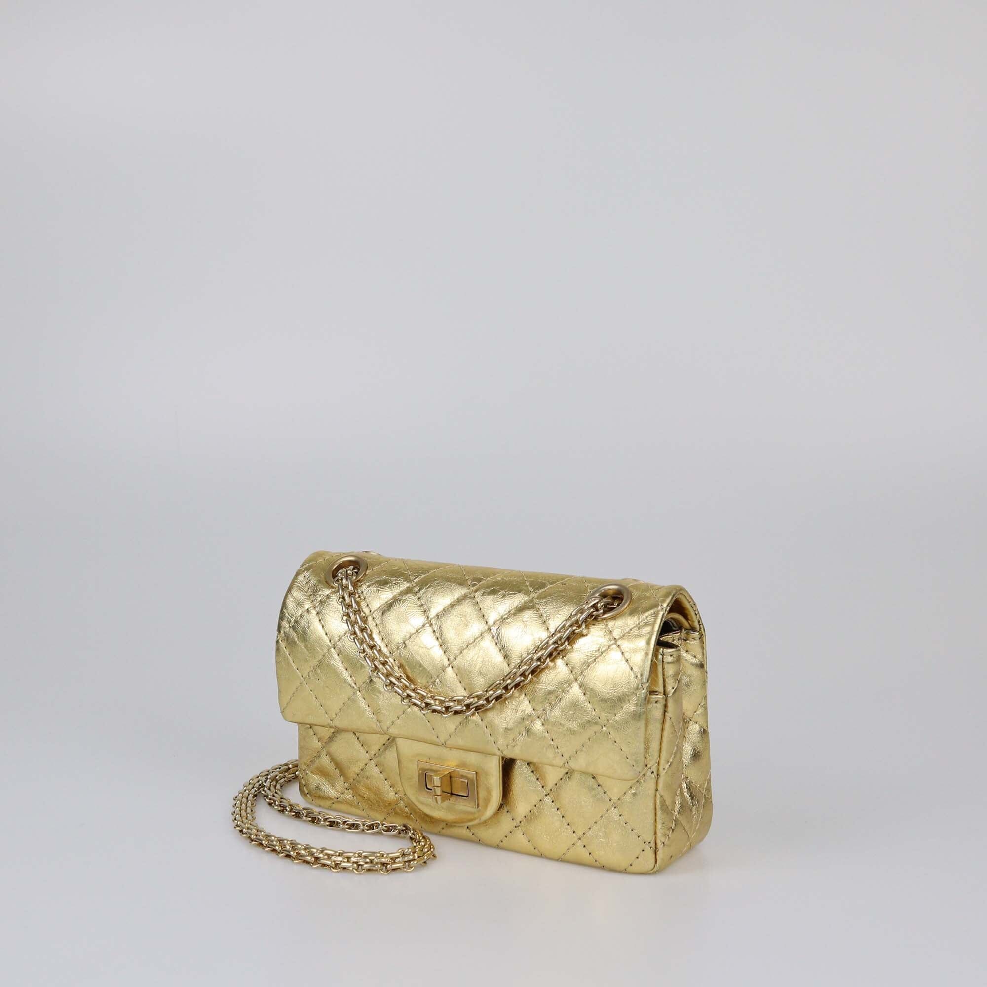 Chanel Gold Quilted 224 Reissue 2.55 Flap Bag Womens Chanel 