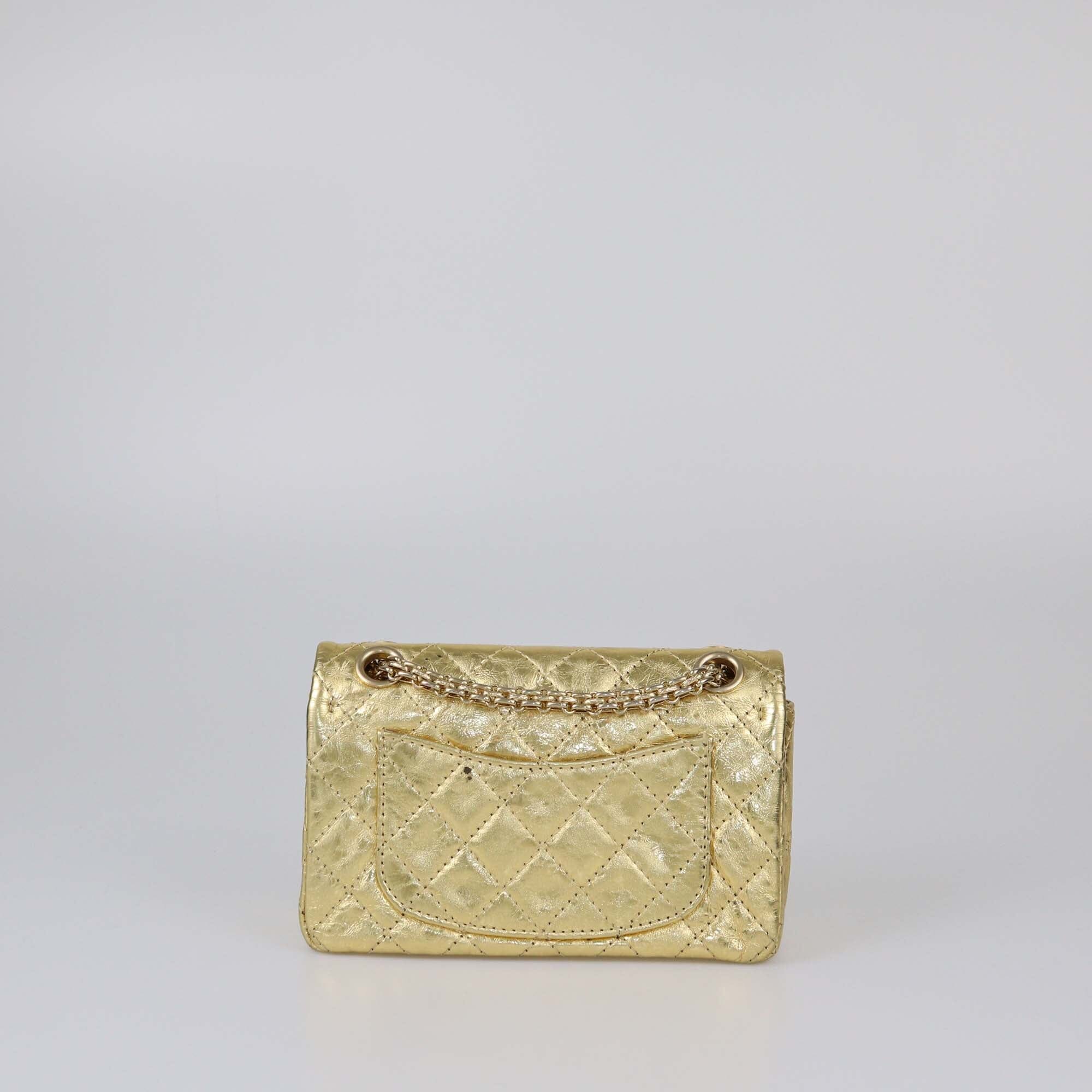 Chanel Gold Quilted 224 Reissue 2.55 Flap Bag Womens Chanel 