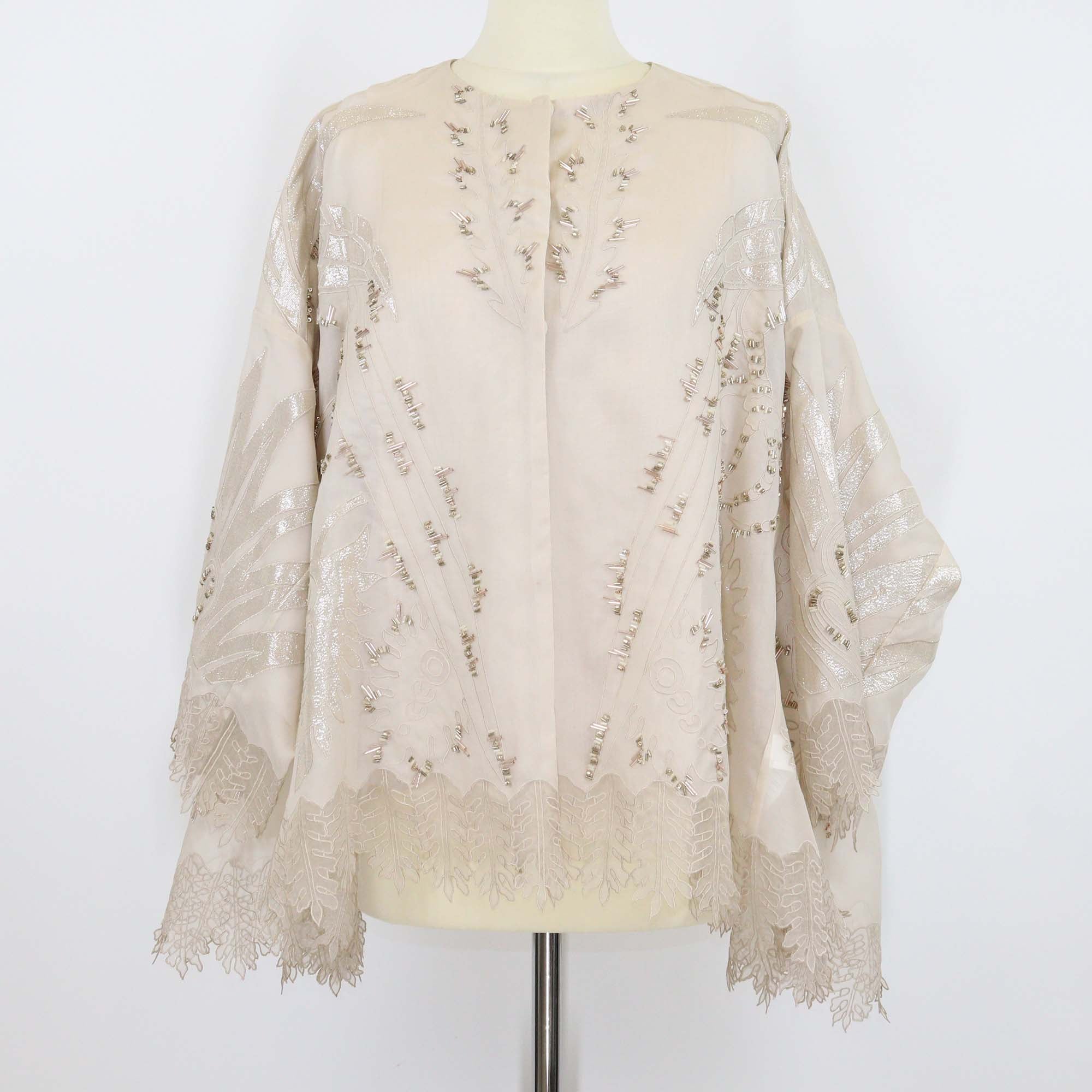 Biyan Beige Linen Beaded Detail Three Quarter Sleeve Oversized Shirt