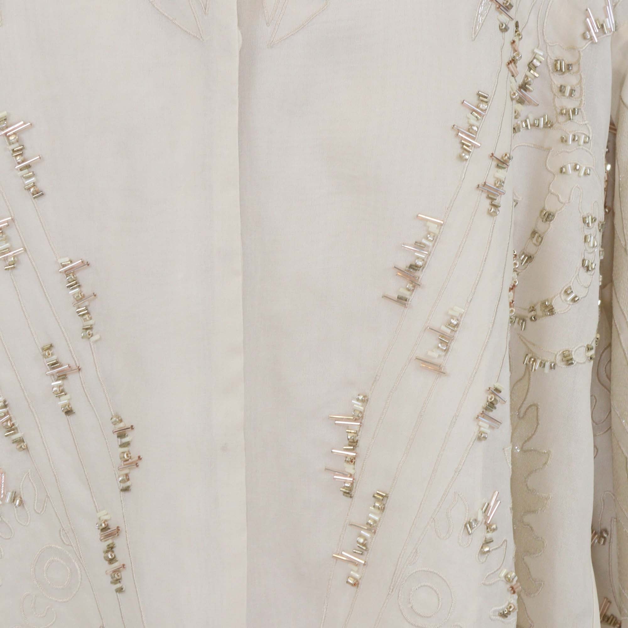 Biyan Beige Linen Beaded Detail Three Quarter Sleeve Oversized Shirt