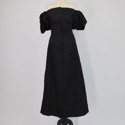 Akiranaka Black Linen & Cotton Off Shoulder Midi Dress