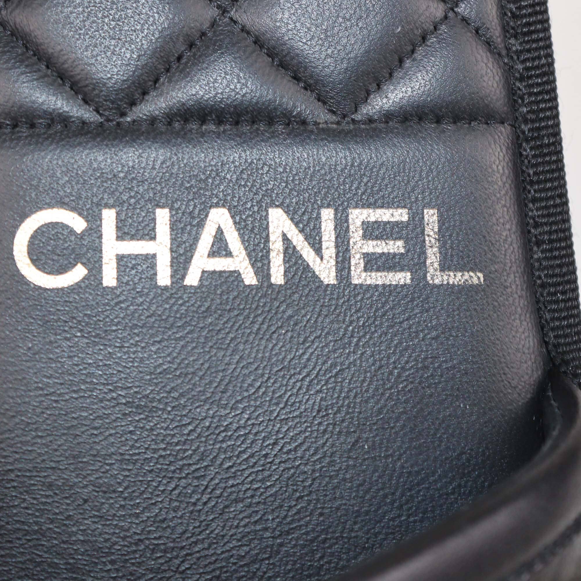 Chanel Black Leather Pearl & Chain Flats Womens Chanel 