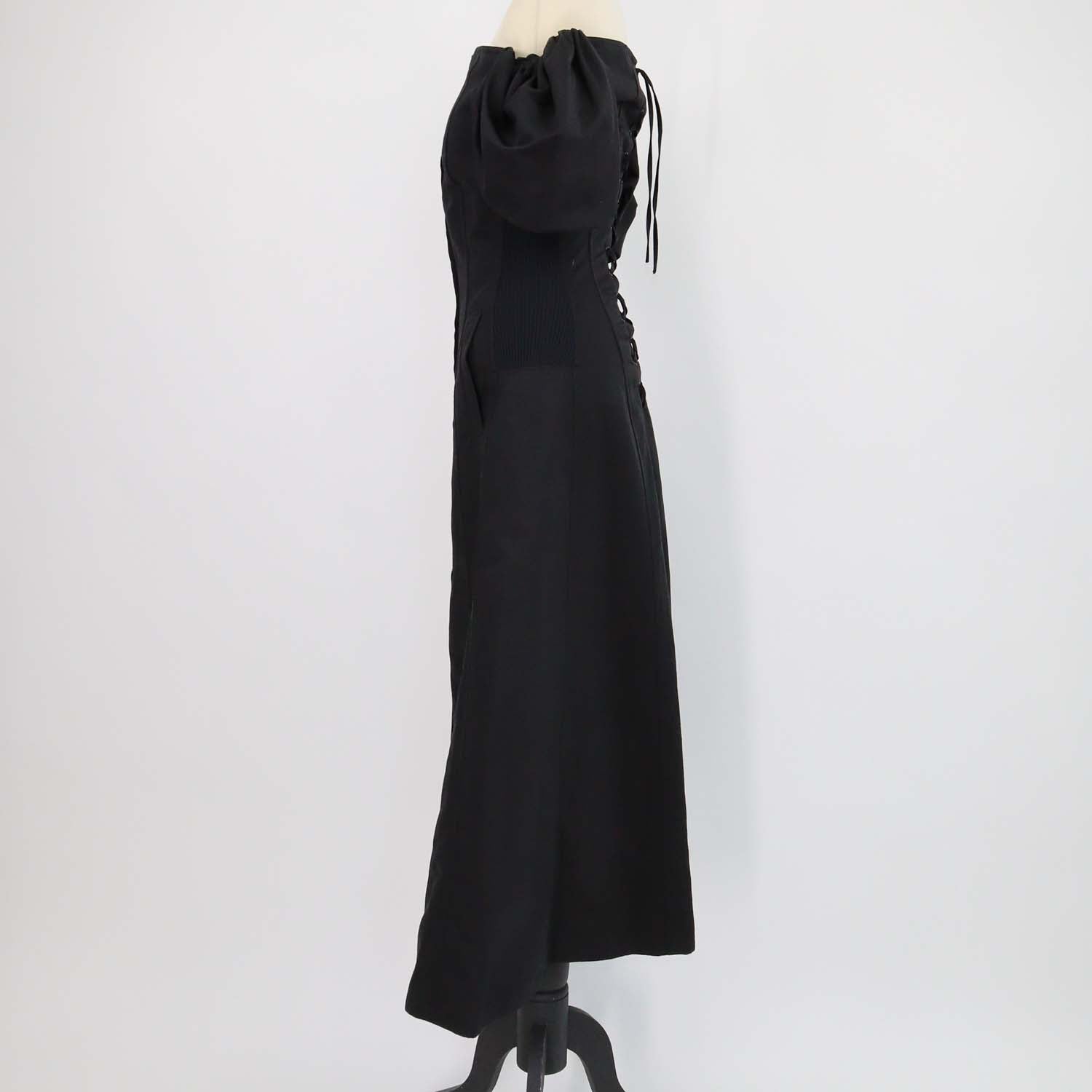 Akiranaka Black Linen & Cotton Off Shoulder Midi Dress