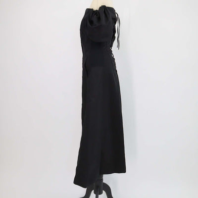 Akiranaka Black Linen & Cotton Off Shoulder Midi Dress