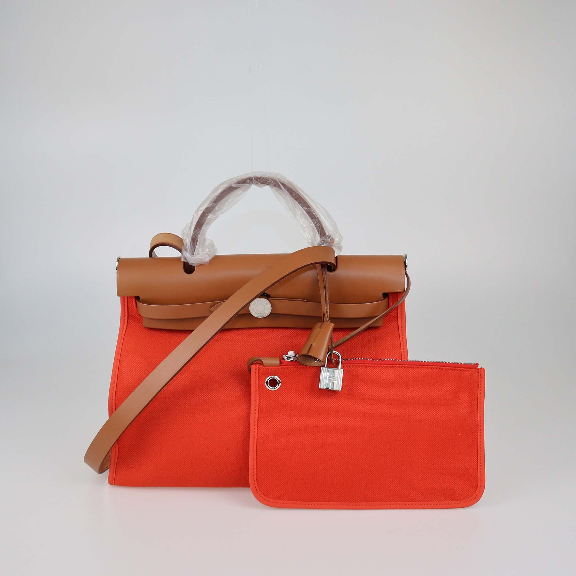 Hermes Orange/Naturel Sable Canvas and Vache Hunter Leather Herbag Zip 31 Bag