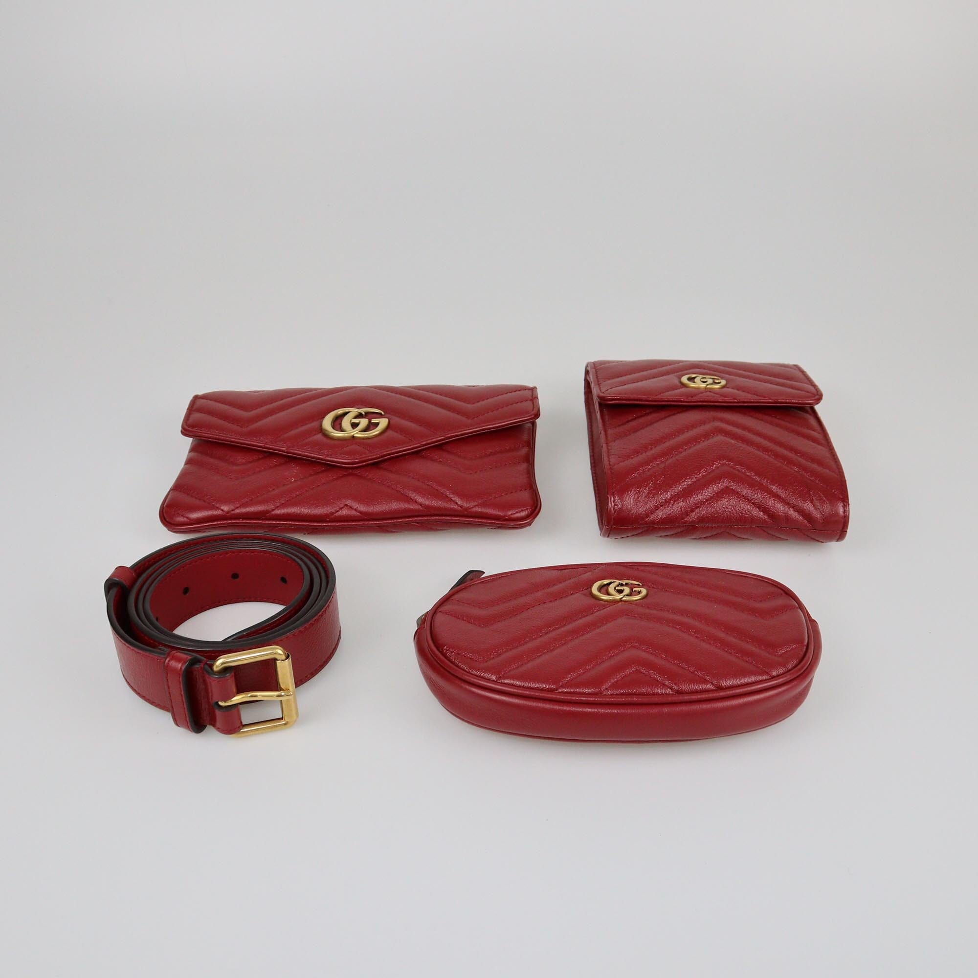 Gucci Red Matelasse GG Marmont 2.0 Multi Belt Bag Womens Gucci 