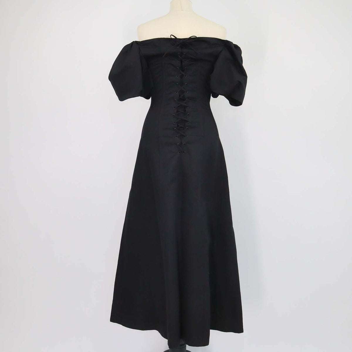 Akiranaka Black Linen & Cotton Off Shoulder Midi Dress