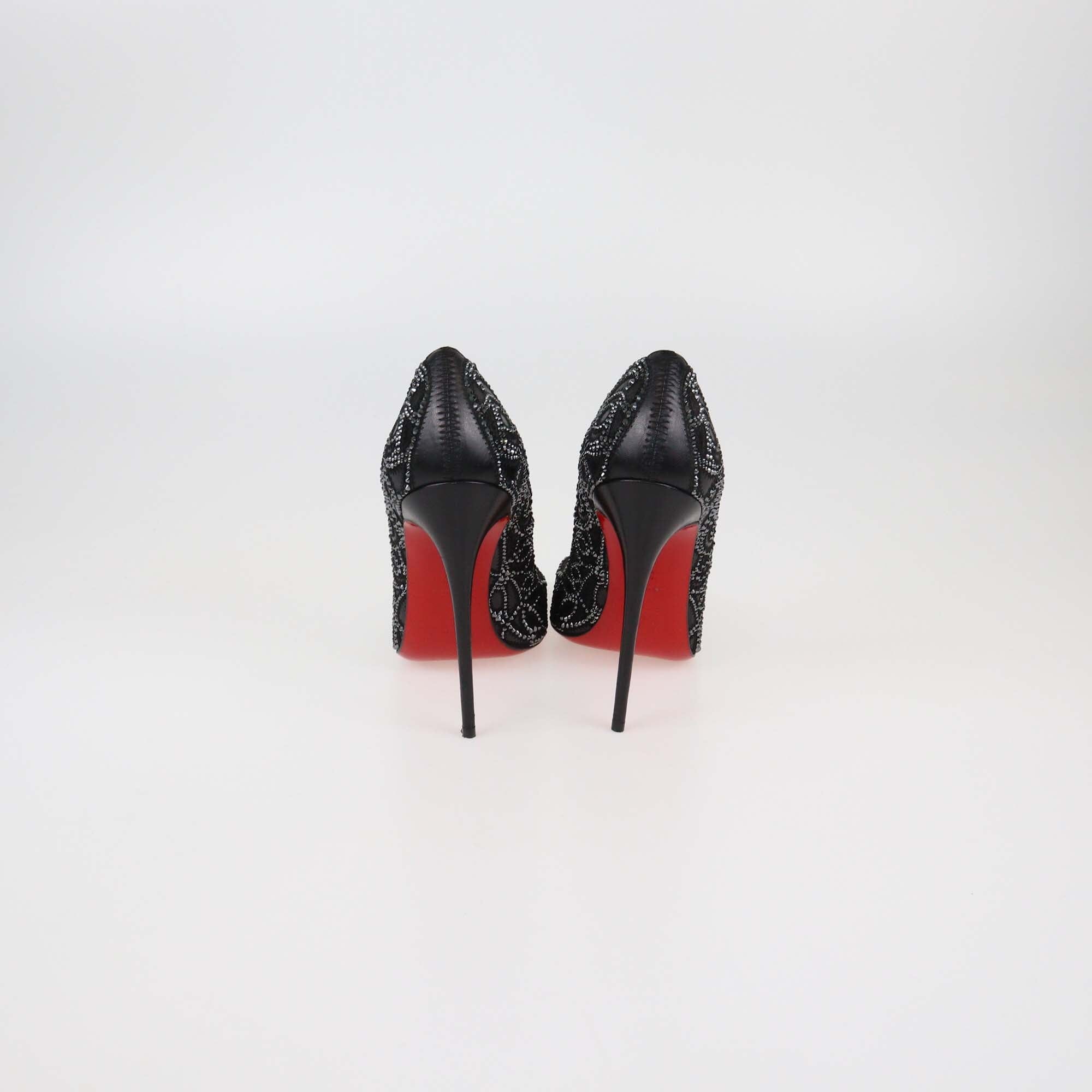 Christian Louboutin Black Leather Crystal Embellished Top Vague Pumps Womens Christian Louboutin 