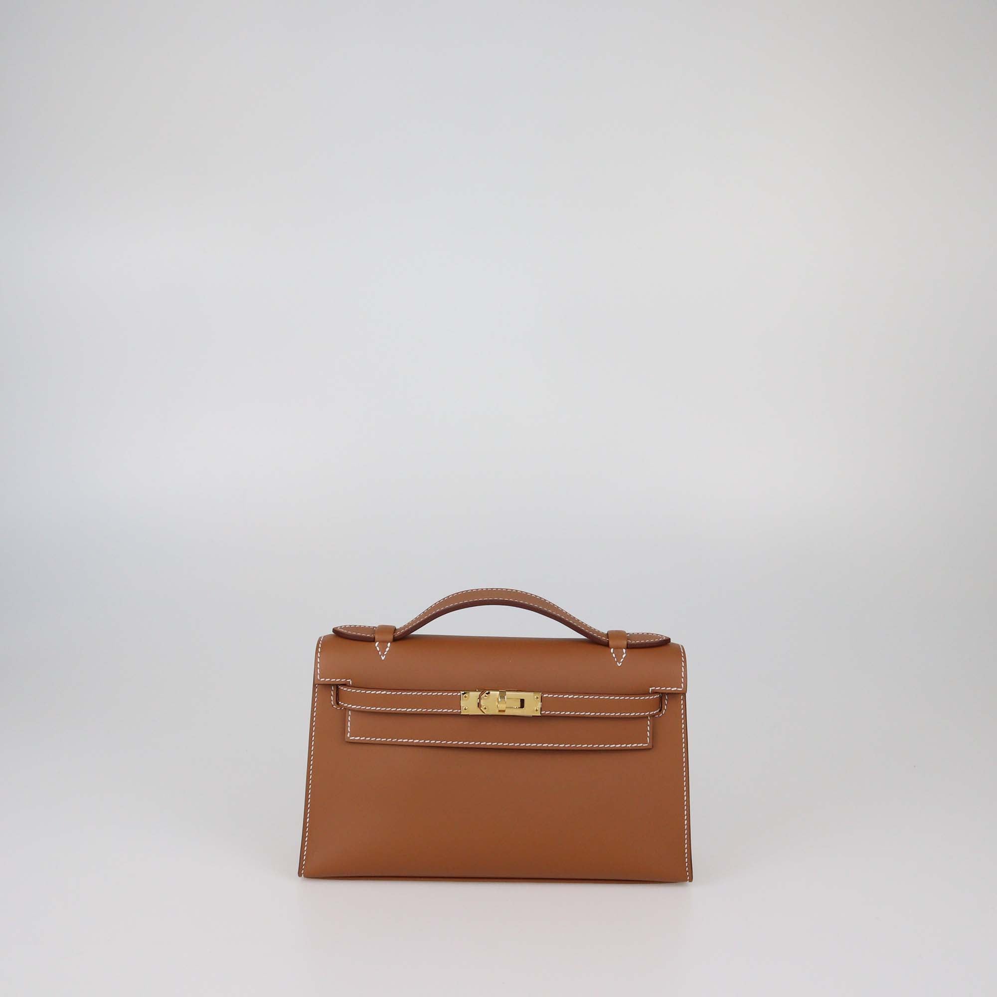 Hermes Gold Swift Leather Mini Kelly Pochette Bag