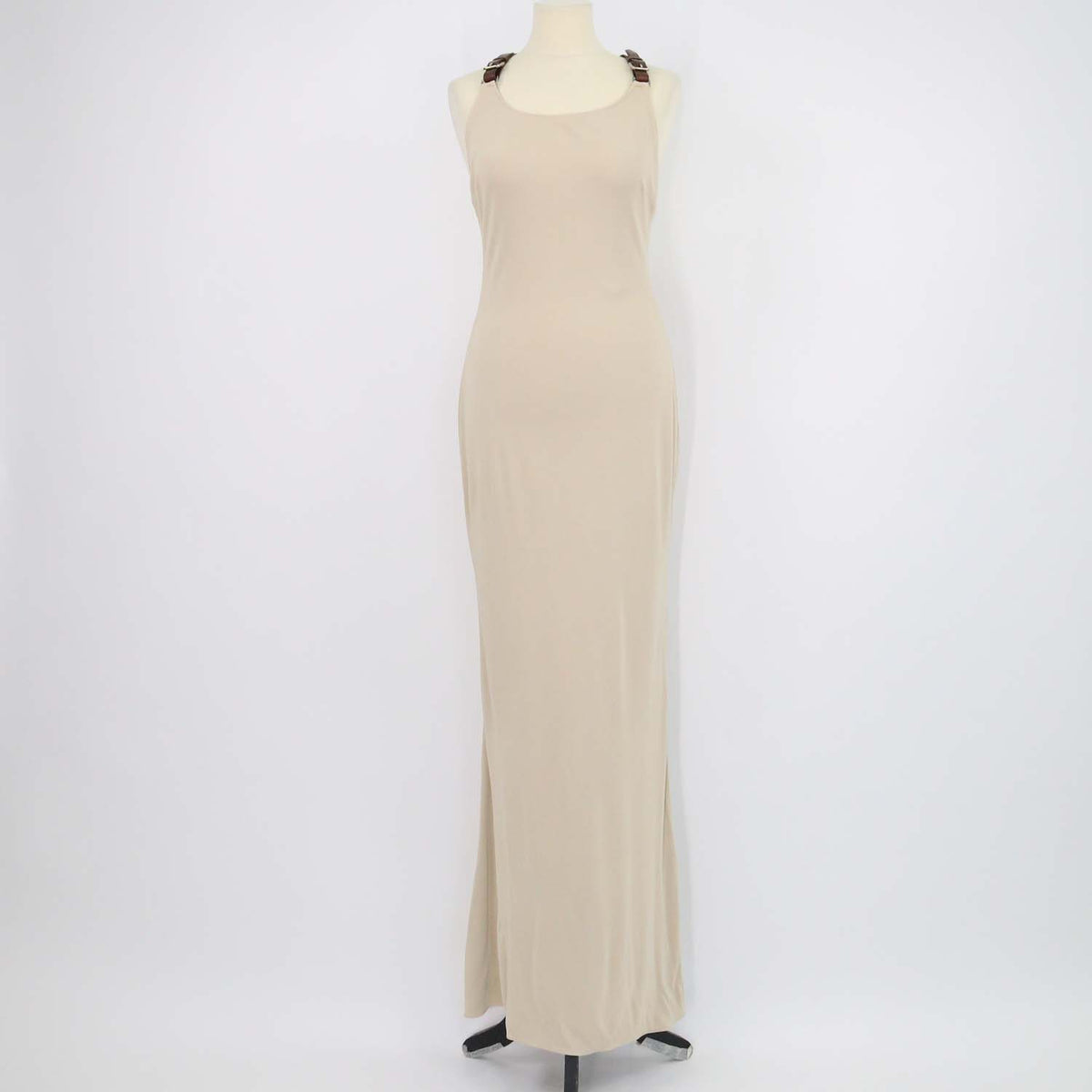 Ralph Lauren Collection Beige Blend Viscose Leather Halterneck Maxi Dress