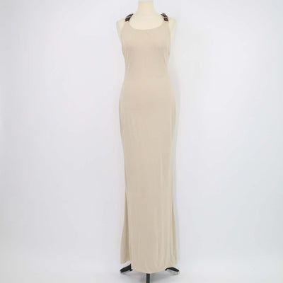 Ralph Lauren Collection Beige Blend Viscose Leather Halterneck Maxi Dress