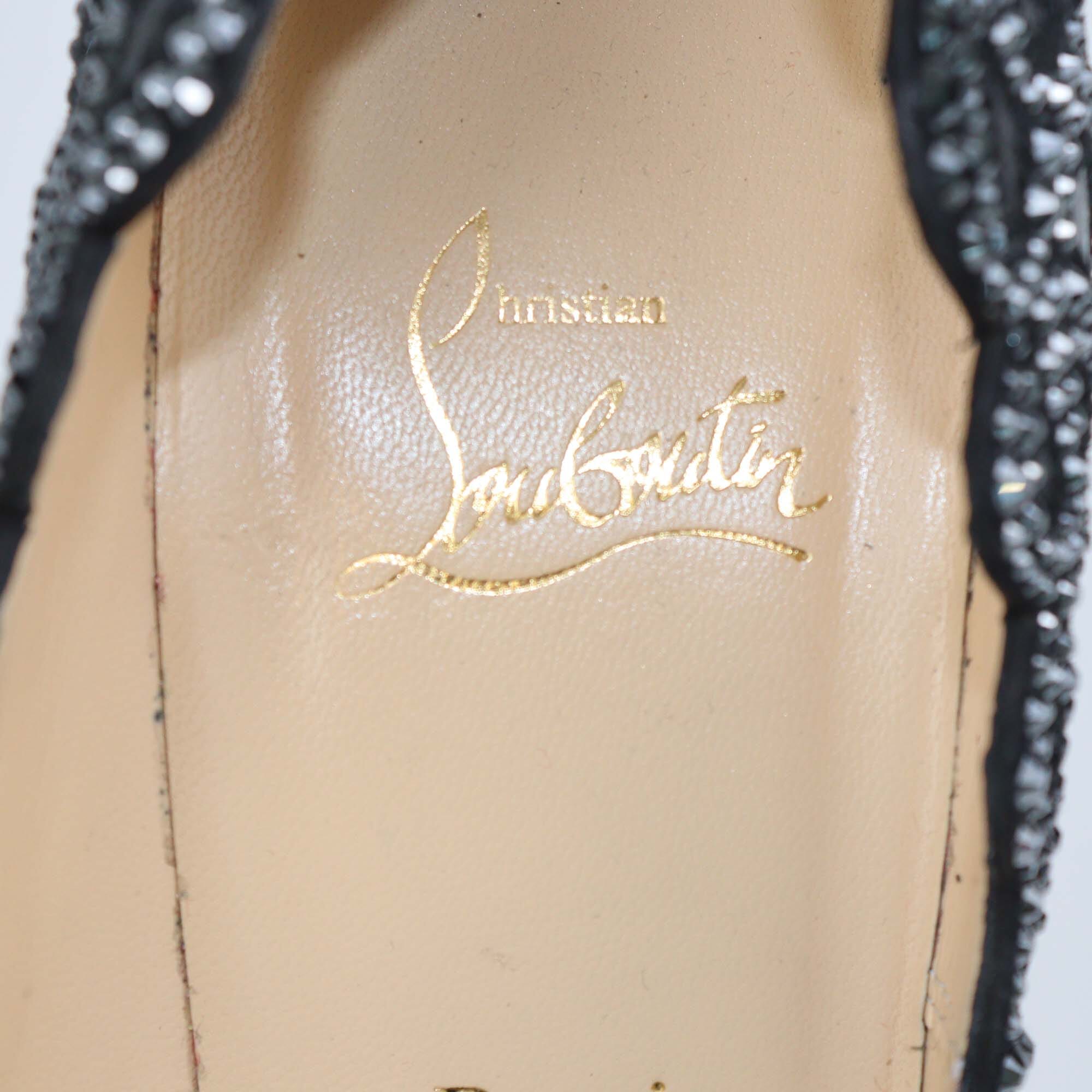 Christian Louboutin Black Leather Crystal Embellished Top Vague Pumps Womens Christian Louboutin 